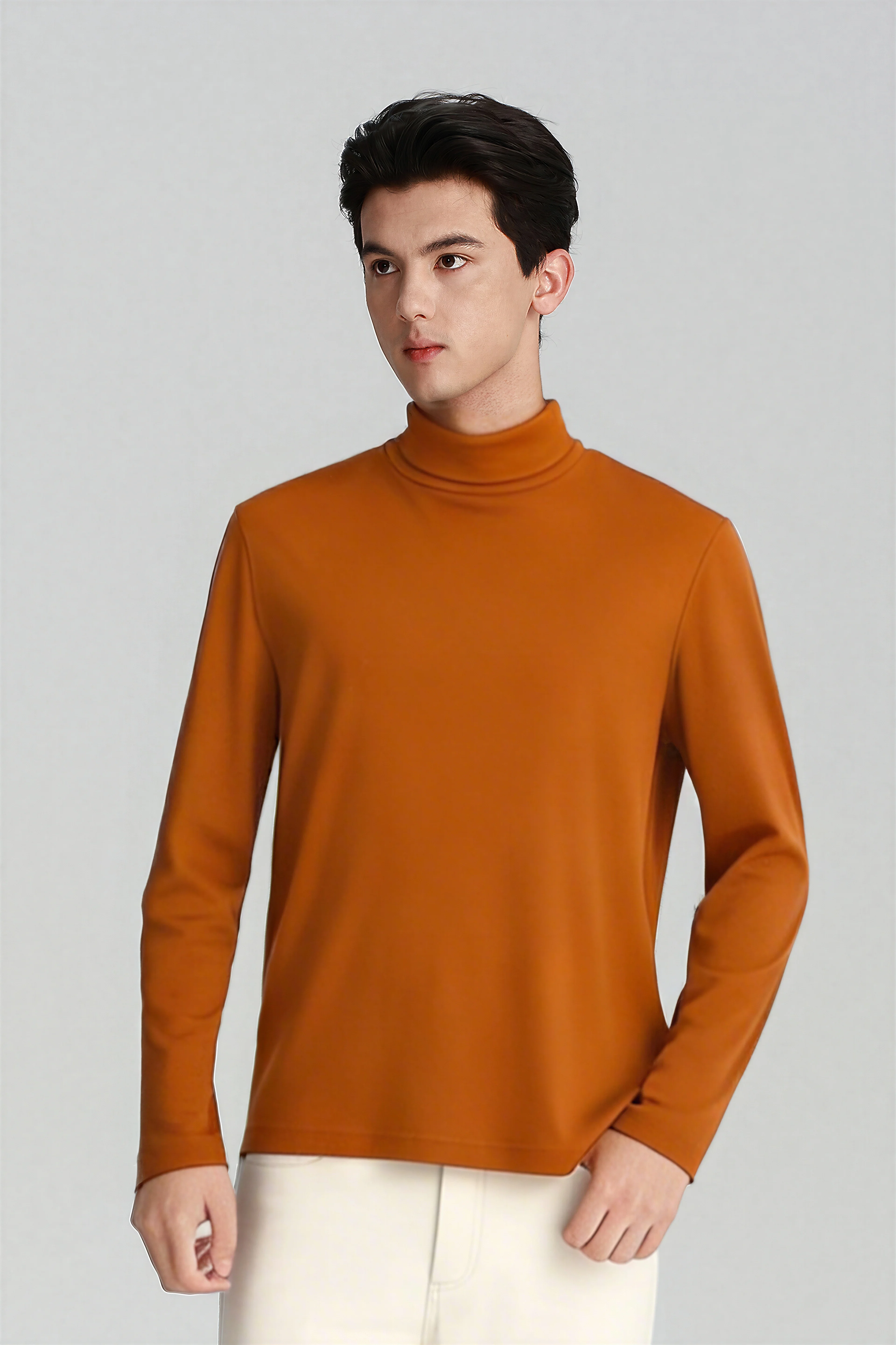 Merino-Blend Turtleneck Long Sleeve T-Shirt | Apricot Orange PT1163