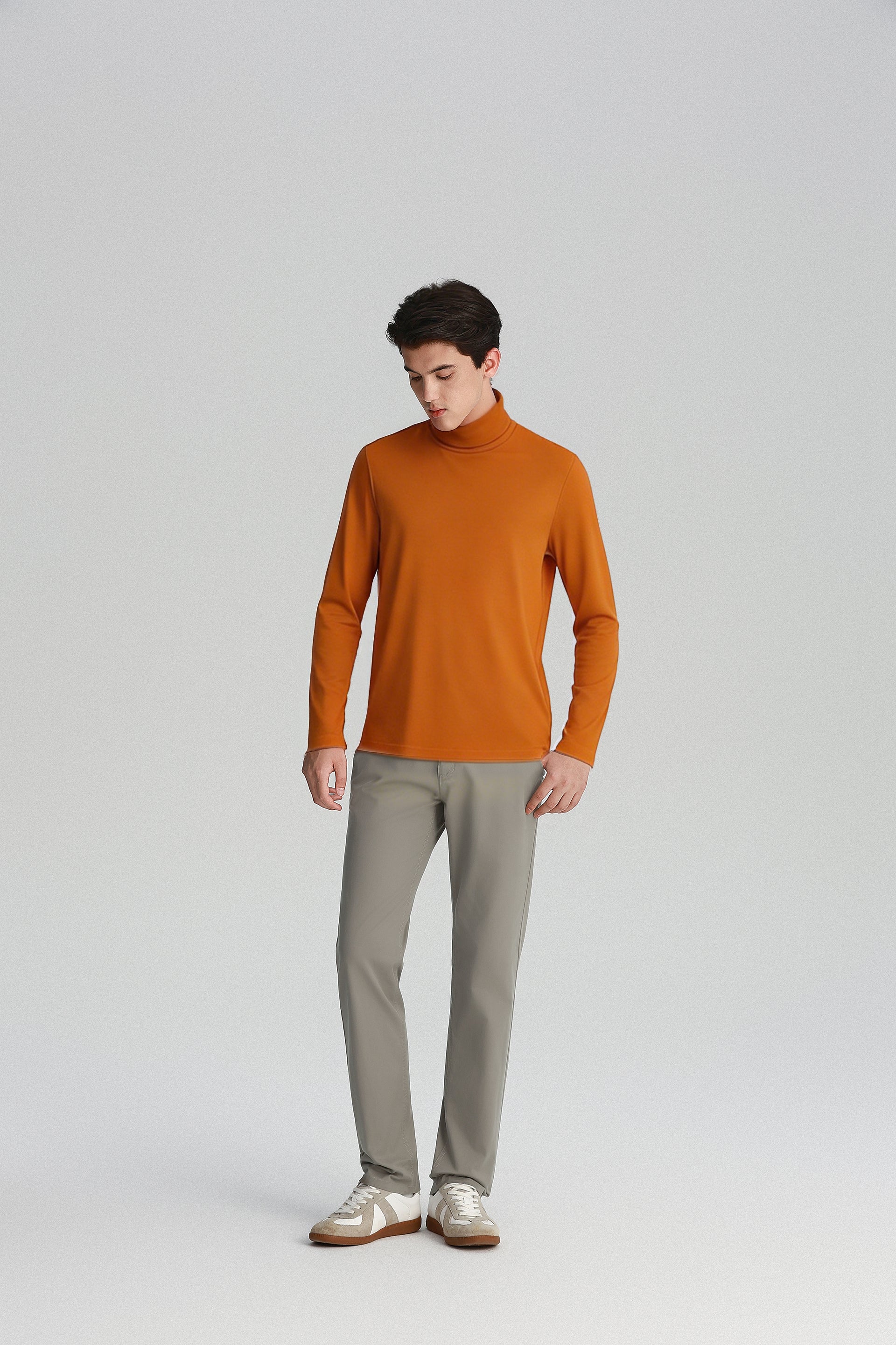 Merino-Blend Turtleneck Long Sleeve T-Shirt | Apricot Orange PT1163 - Image 6