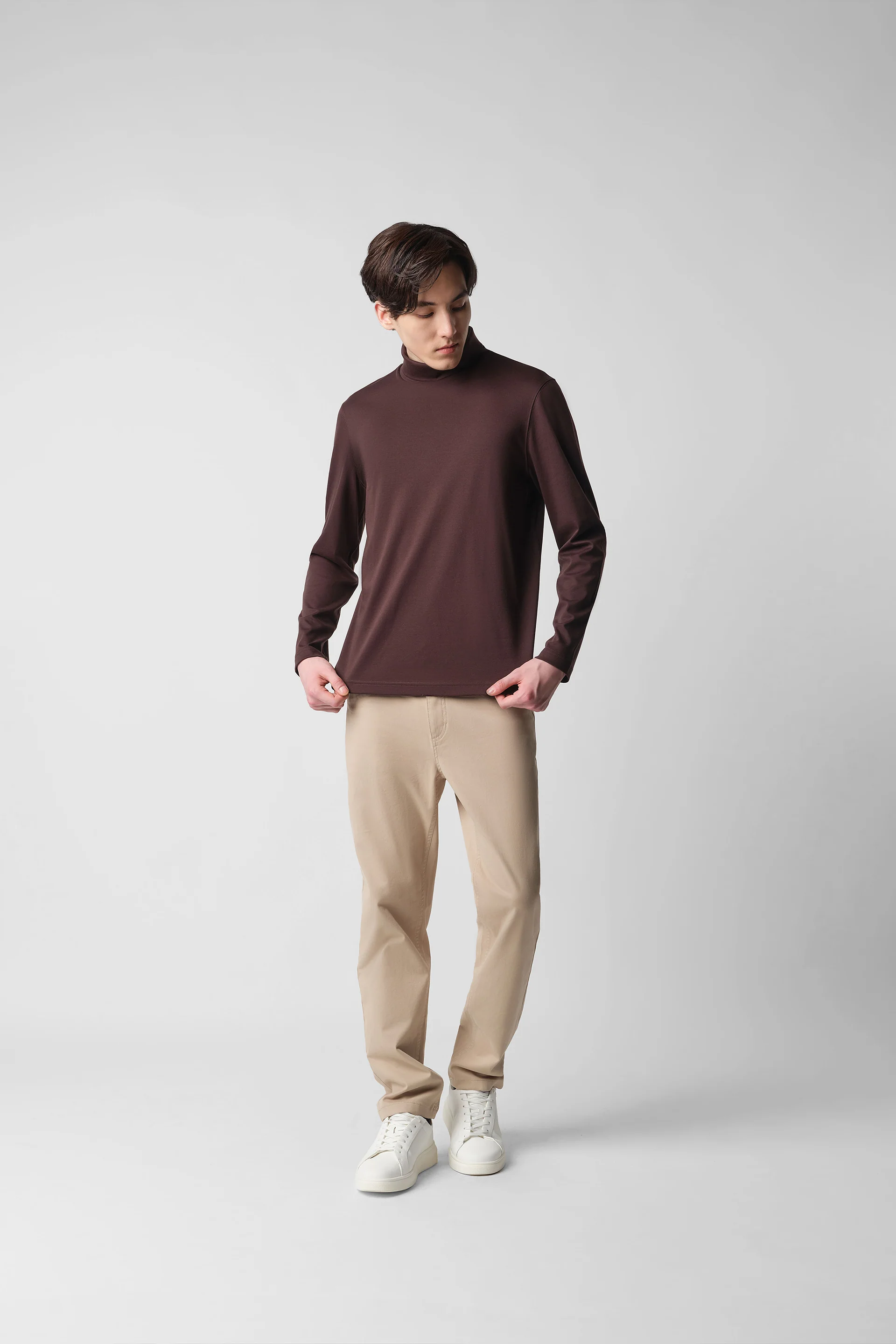 Merino-Blend Turtleneck Long Sleeve T-Shirt | Deep Brown PT1106 - Image 6