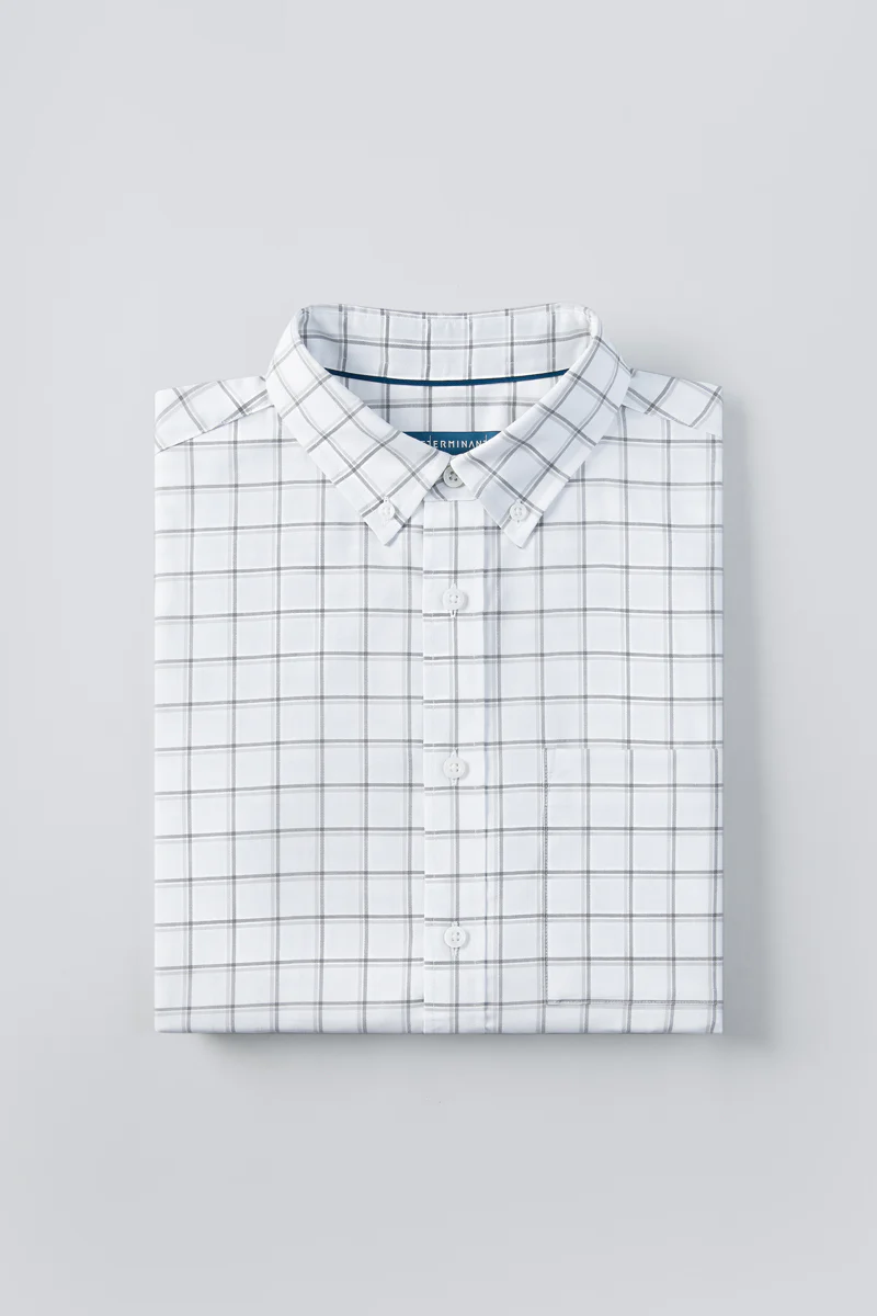 Oxford Button-Down Casual Shirt | Grey Check 9791NZ - Image 11