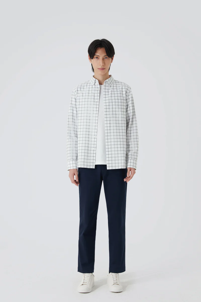 Oxford Button-Down Casual Shirt | Grey Check 9791NZ - Image 3