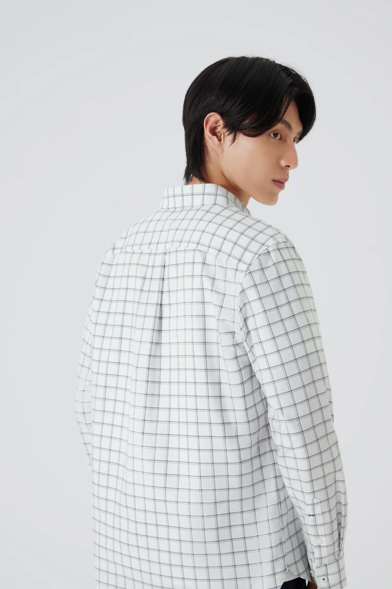 Oxford Button-Down Casual Shirt | Grey Check 9791NZ - Image 4
