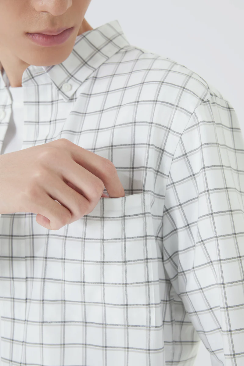 Oxford Button-Down Casual Shirt | Grey Check 9791NZ - Image 5