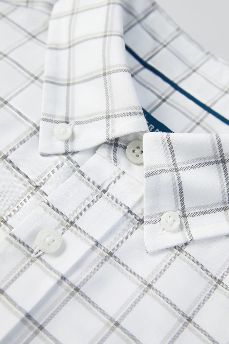 Oxford Button-Down Casual Shirt | Grey Check 9791NZ - Image 6