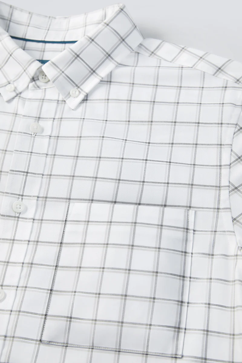 Oxford Button-Down Casual Shirt | Grey Check 9791NZ - Image 7
