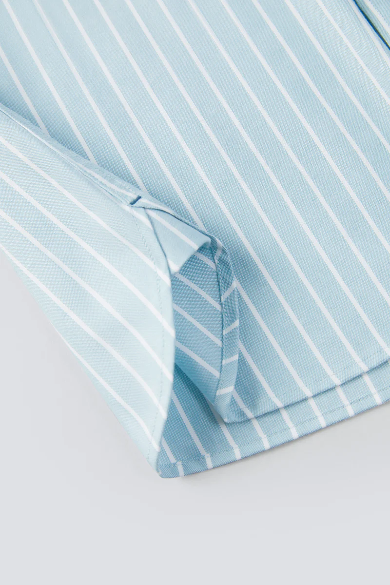 Oxford Button-Down Casual Shirt | Light Blue Stripes 7968NZ - Image 10
