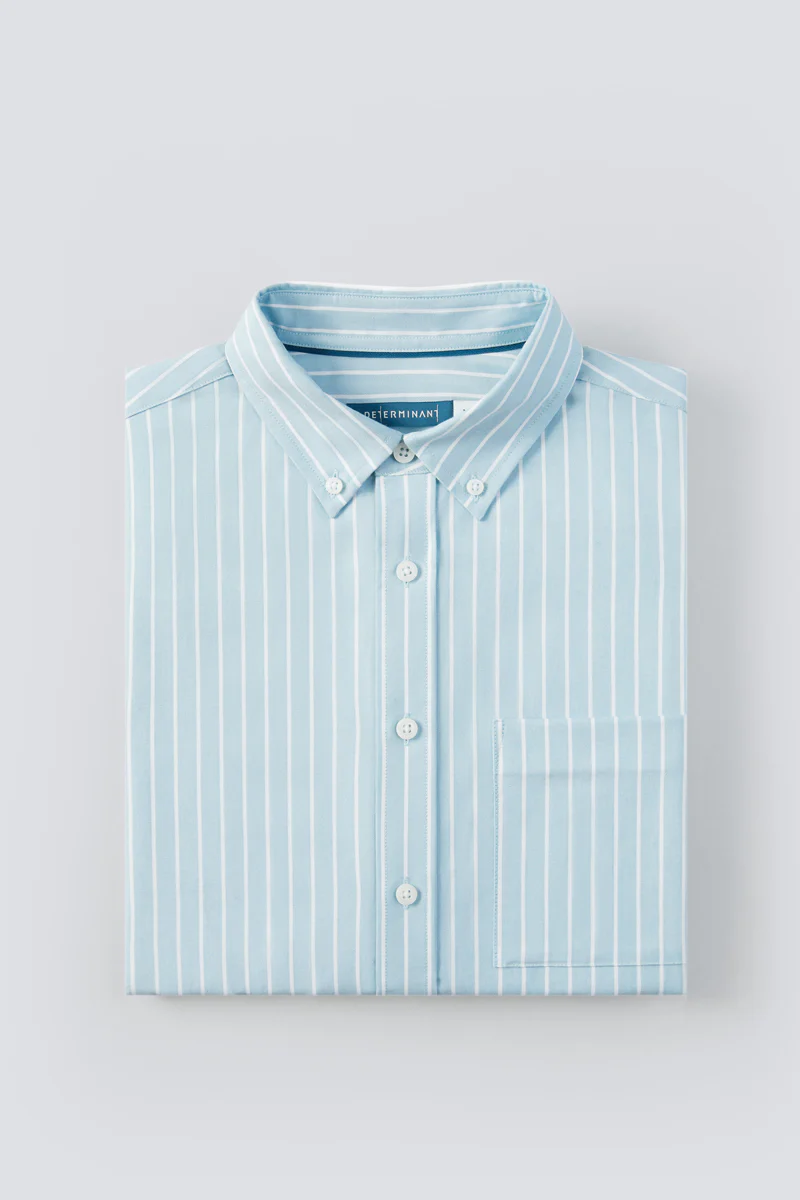 Oxford Button-Down Casual Shirt | Light Blue Stripes 7968NZ - Image 11