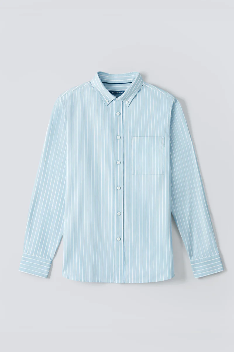 Oxford Button-Down Casual Shirt | Light Blue Stripes 7968NZ - Image 13