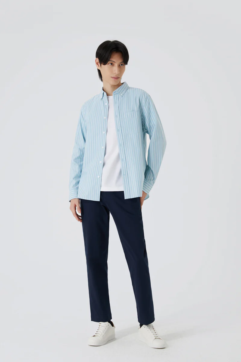 Oxford Button-Down Casual Shirt | Light Blue Stripes 7968NZ - Image 3
