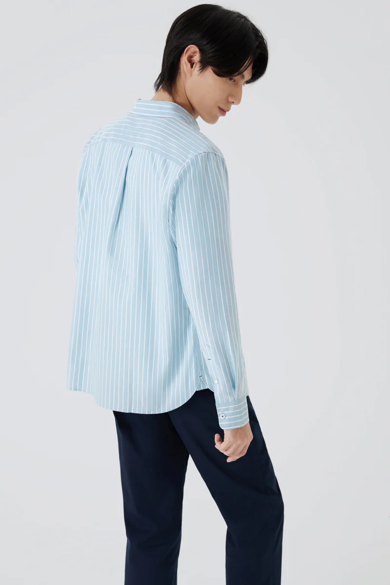Oxford Button-Down Casual Shirt | Light Blue Stripes 7968NZ - Image 4