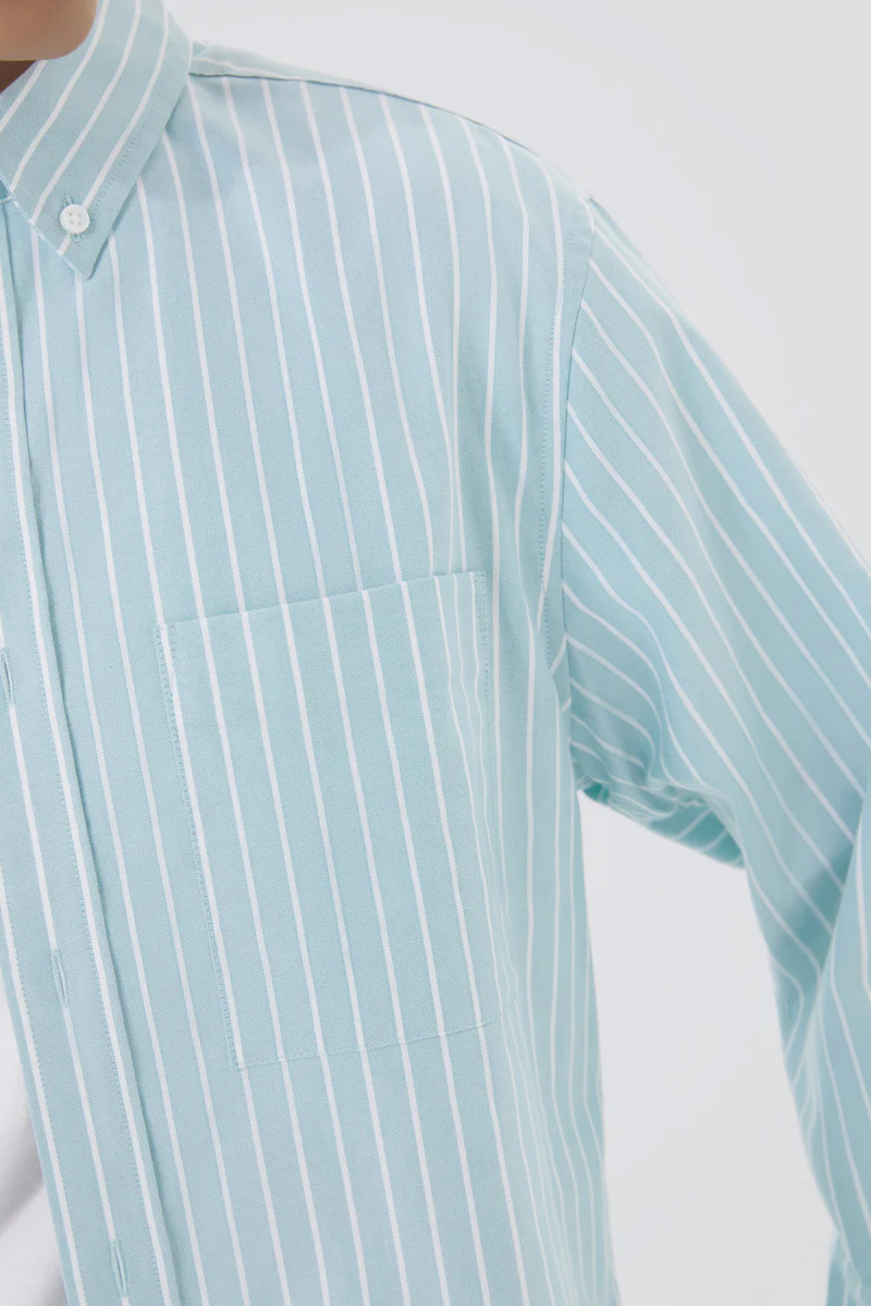 Oxford Button-Down Casual Shirt | Light Blue Stripes 7968NZ - Image 5