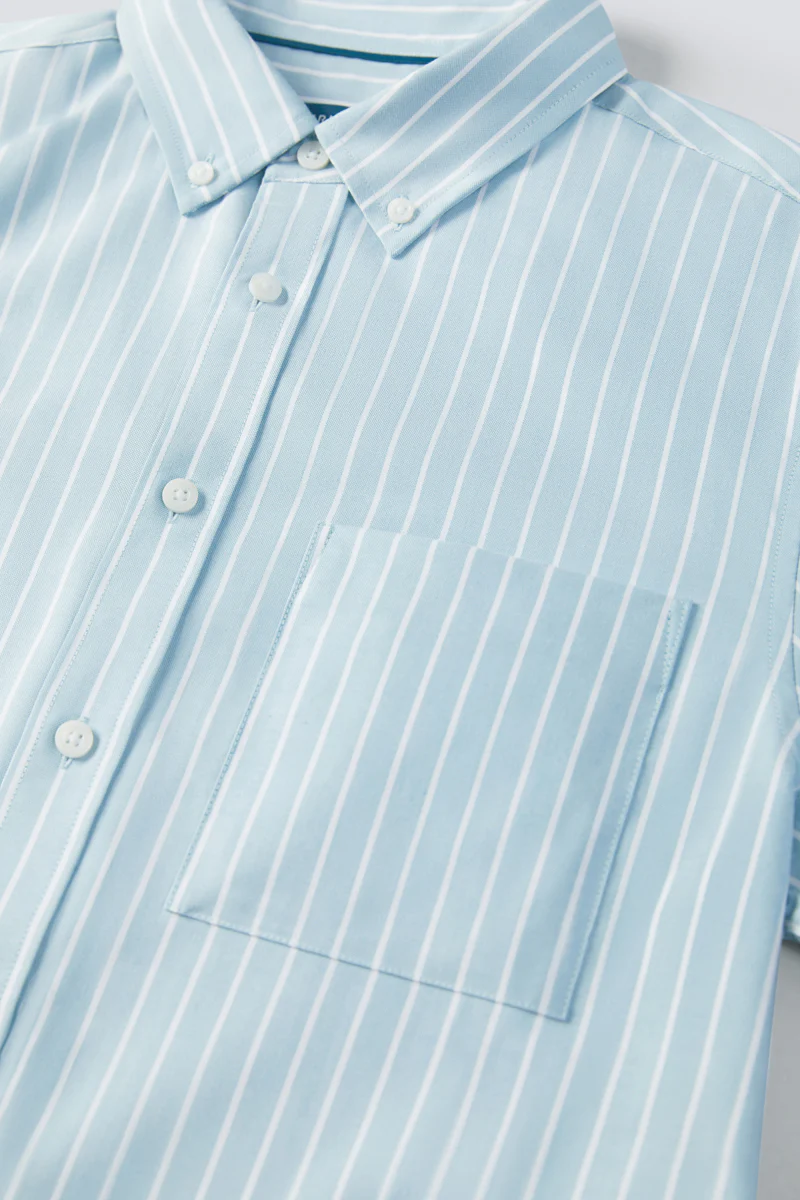 Oxford Button-Down Casual Shirt | Light Blue Stripes 7968NZ - Image 6