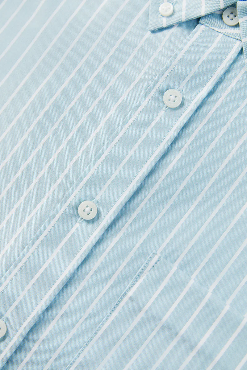 Oxford Button-Down Casual Shirt | Light Blue Stripes 7968NZ - Image 8