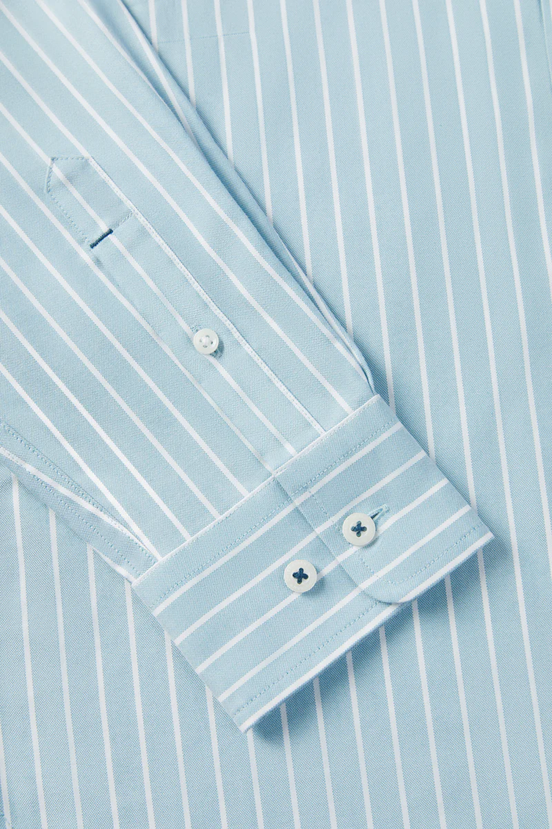 Oxford Button-Down Casual Shirt | Light Blue Stripes 7968NZ - Image 9