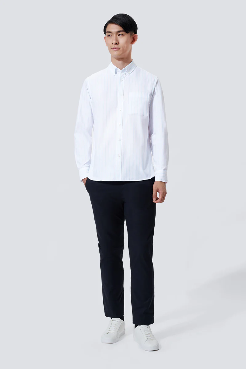 Oxford Button-Down Casual Shirt | Light Blue Stripes 817NZZ - Image 4