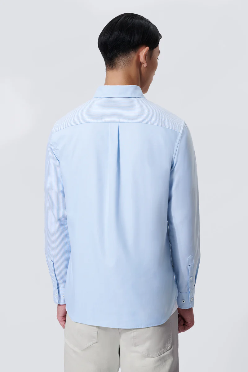 Oxford Button-Down Color Blocked Casual Shirt | Light Blue / Light Blue Stripes 37820N - Image 5