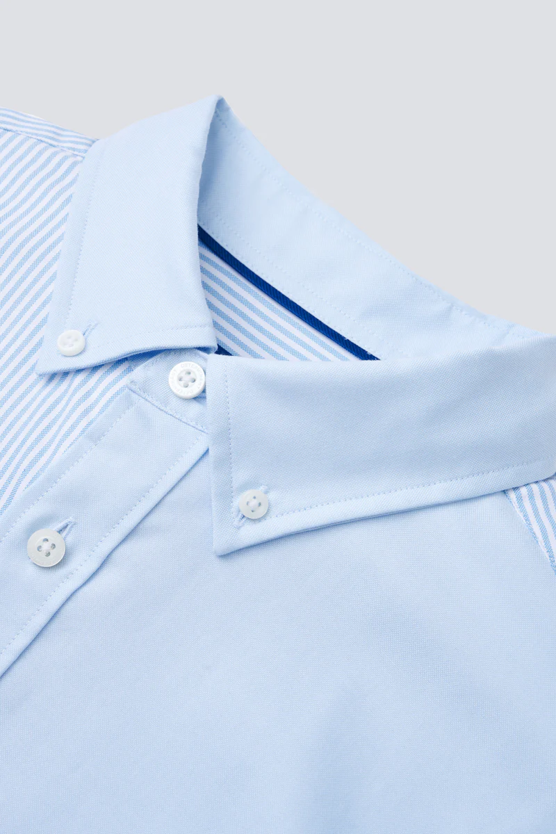 Oxford Button-Down Color Blocked Casual Shirt | Light Blue / Light Blue Stripes 37820N - Image 6