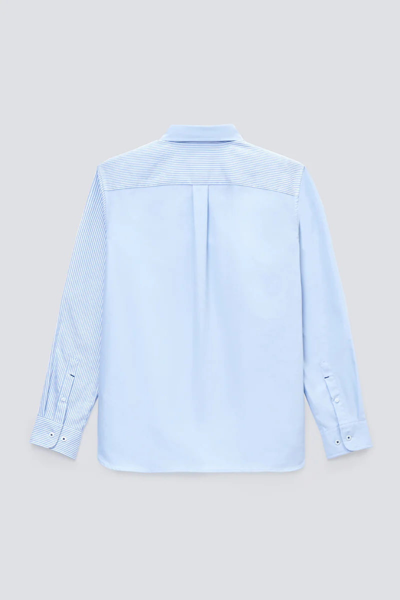 Oxford Button-Down Color Blocked Casual Shirt | Light Blue / Light Blue Stripes 37820N - Image 8