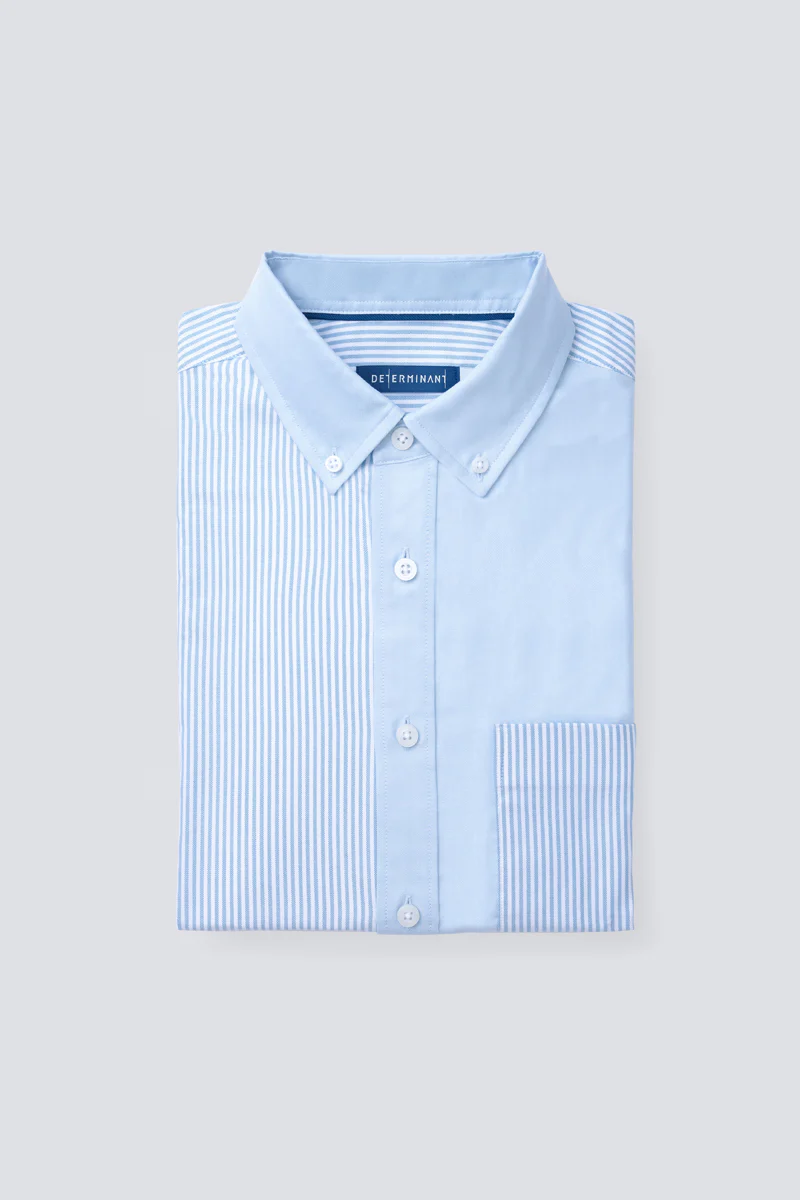 Oxford Button-Down Color Blocked Casual Shirt | Light Blue / Light Blue Stripes 37820N - Image 9