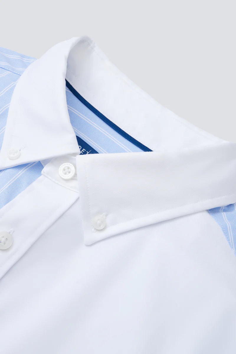 Oxford Button-Down Color Blocked Casual Shirt | White / Blue Stripes 81806N - Image 6