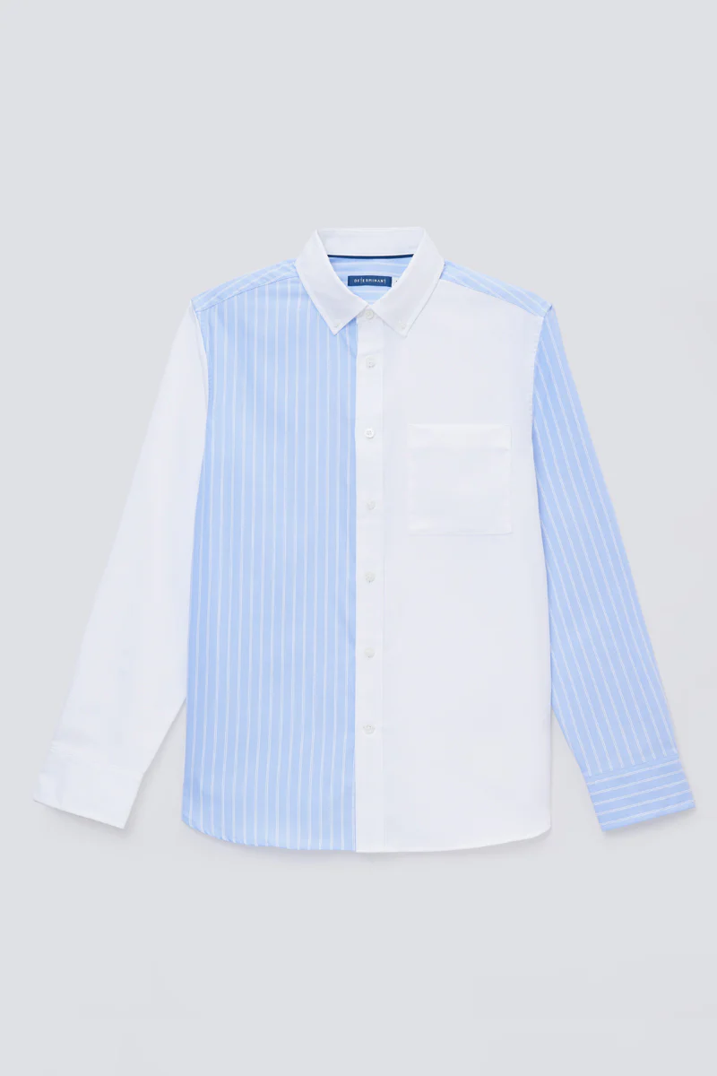 Oxford Button-Down Color Blocked Casual Shirt | White / Blue Stripes 81806N - Image 7