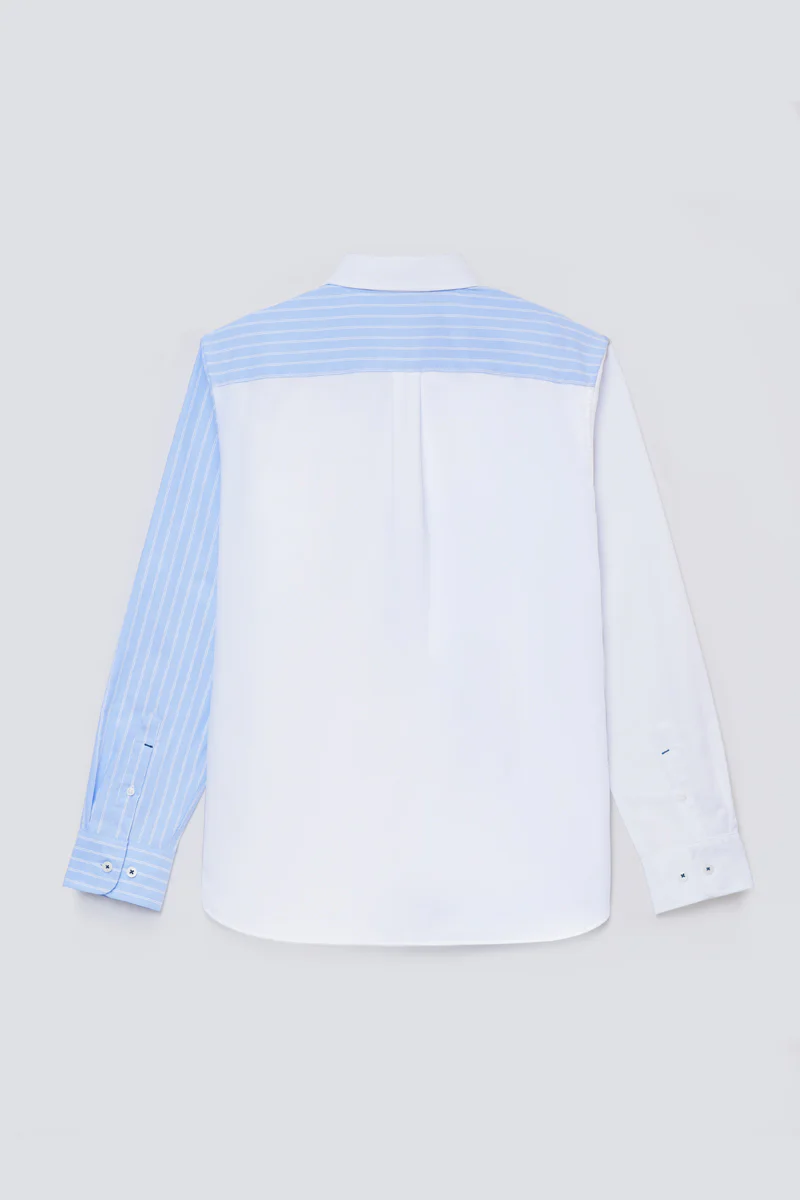 Oxford Button-Down Color Blocked Casual Shirt | White / Blue Stripes 81806N - Image 8