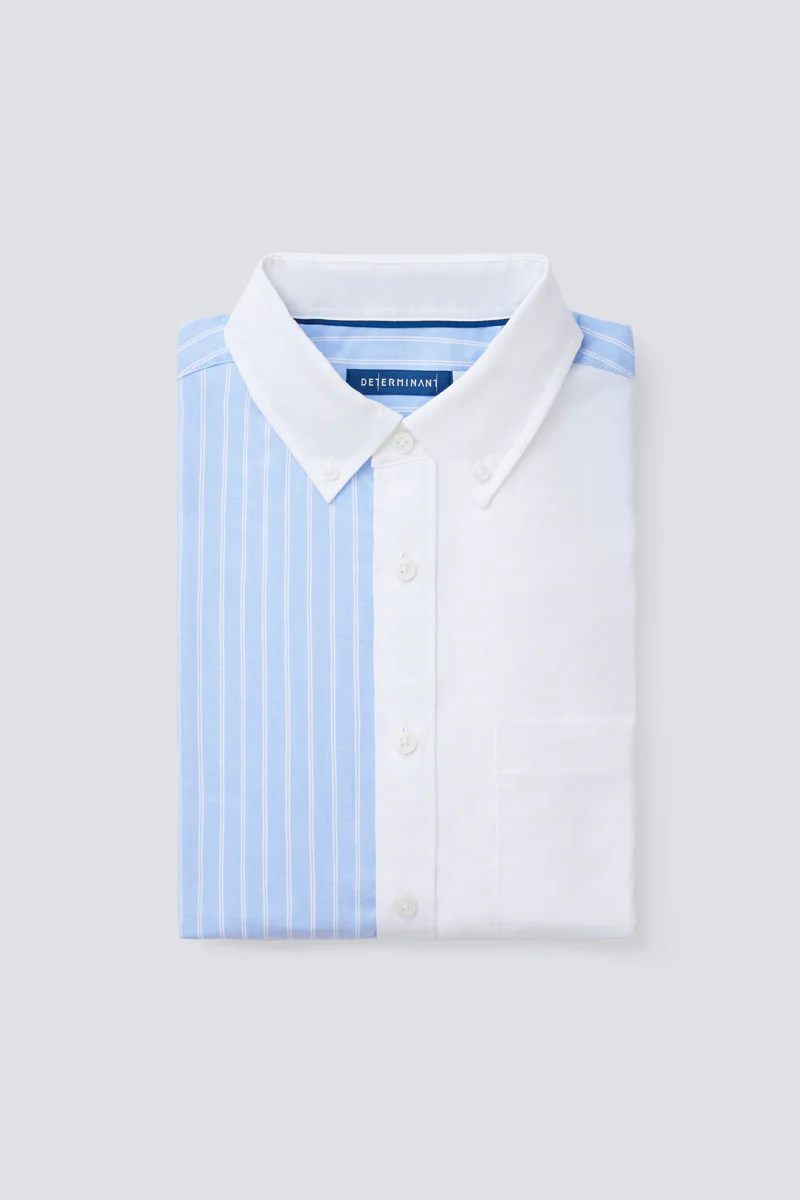 Oxford Button-Down Color Blocked Casual Shirt | White / Blue Stripes 81806N - Image 9