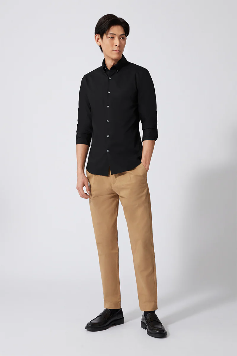 Poplin Button-Down Smart Shirt | Black BKFD01 - Image 3