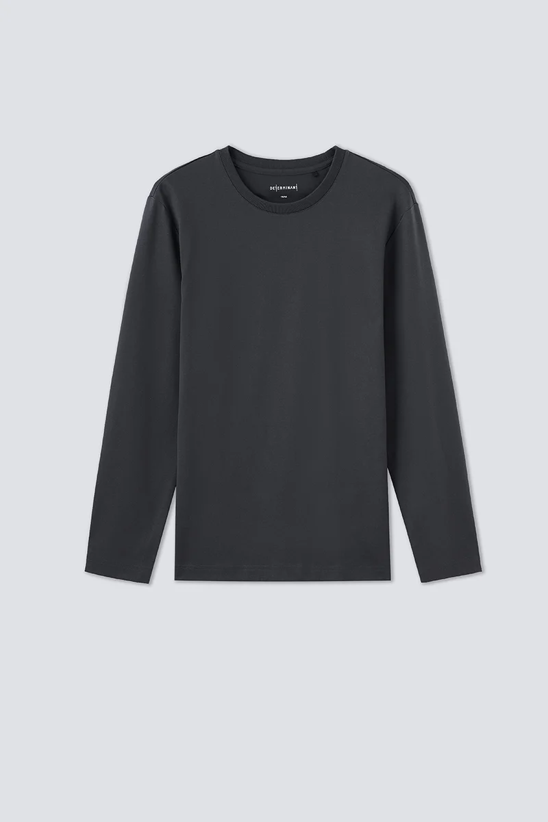 Regal Crew Neck Long Sleeve T-Shirt | Dark Grey GYE161 - Image 9