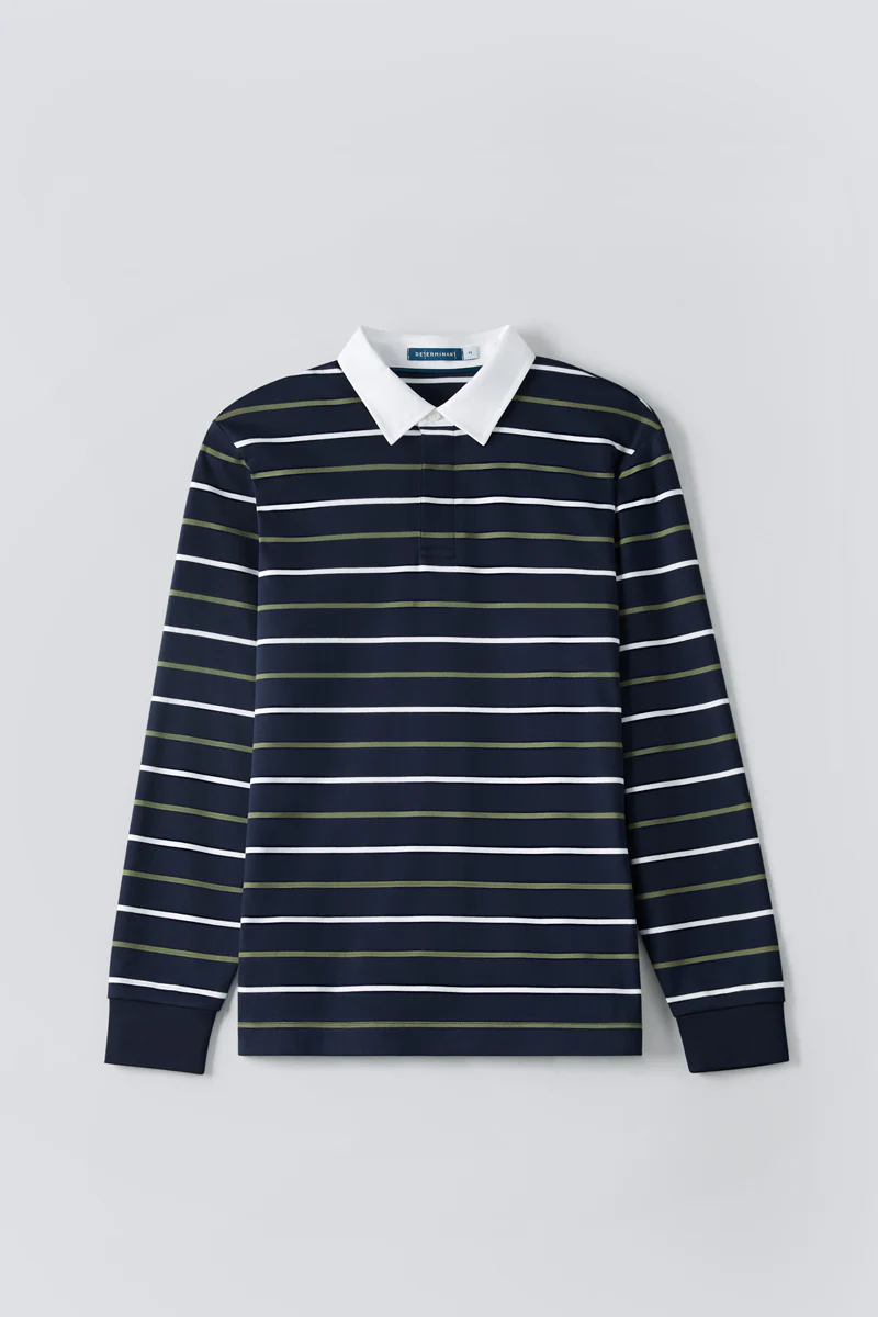 Regal Interlock Long Sleeve Rugby Shirt | Navy Multi-Stripes P05Z02 - Image 12