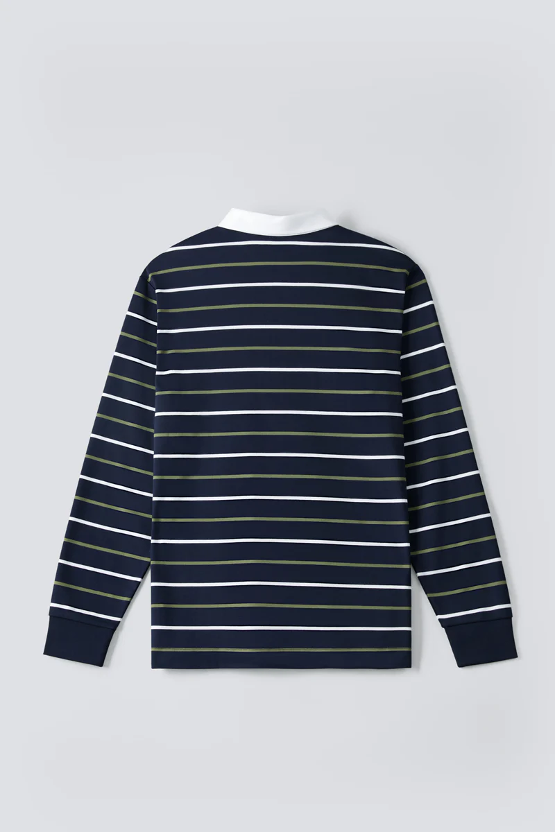 Regal Interlock Long Sleeve Rugby Shirt | Navy Multi-Stripes P05Z02 - Image 13