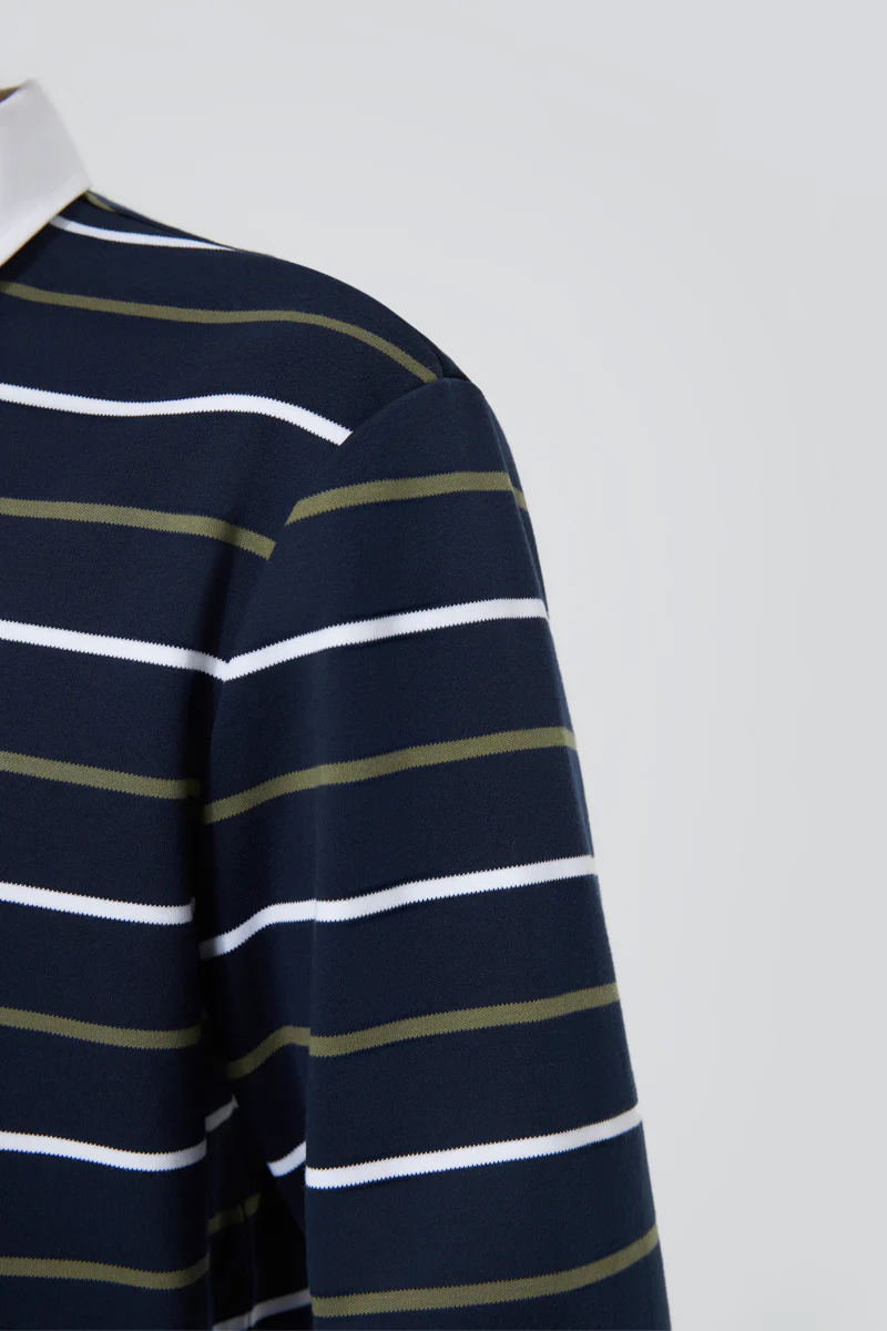 Regal Interlock Long Sleeve Rugby Shirt | Navy Multi-Stripes P05Z02 - Image 4