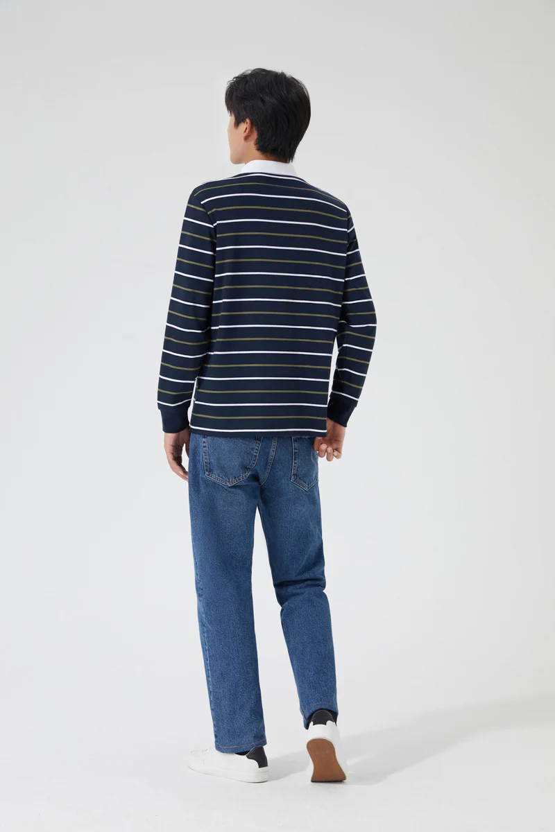 Regal Interlock Long Sleeve Rugby Shirt | Navy Multi-Stripes P05Z02 - Image 5