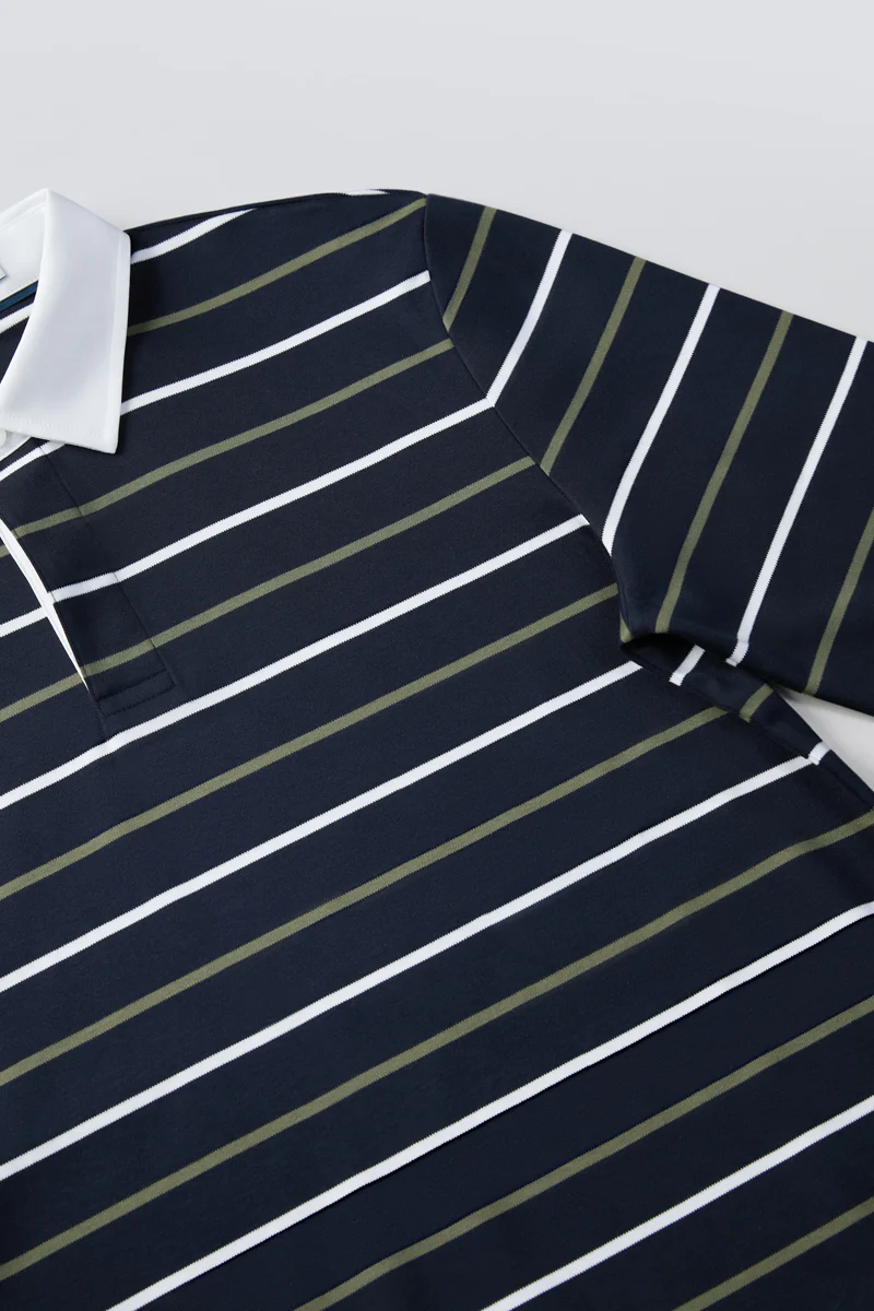 Regal Interlock Long Sleeve Rugby Shirt | Navy Multi-Stripes P05Z02 - Image 8