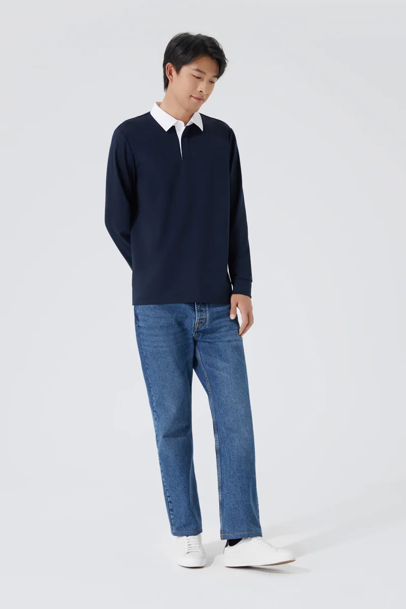 Regal Interlock Long Sleeve Rugby Shirt | Navy NNY096 - Image 3
