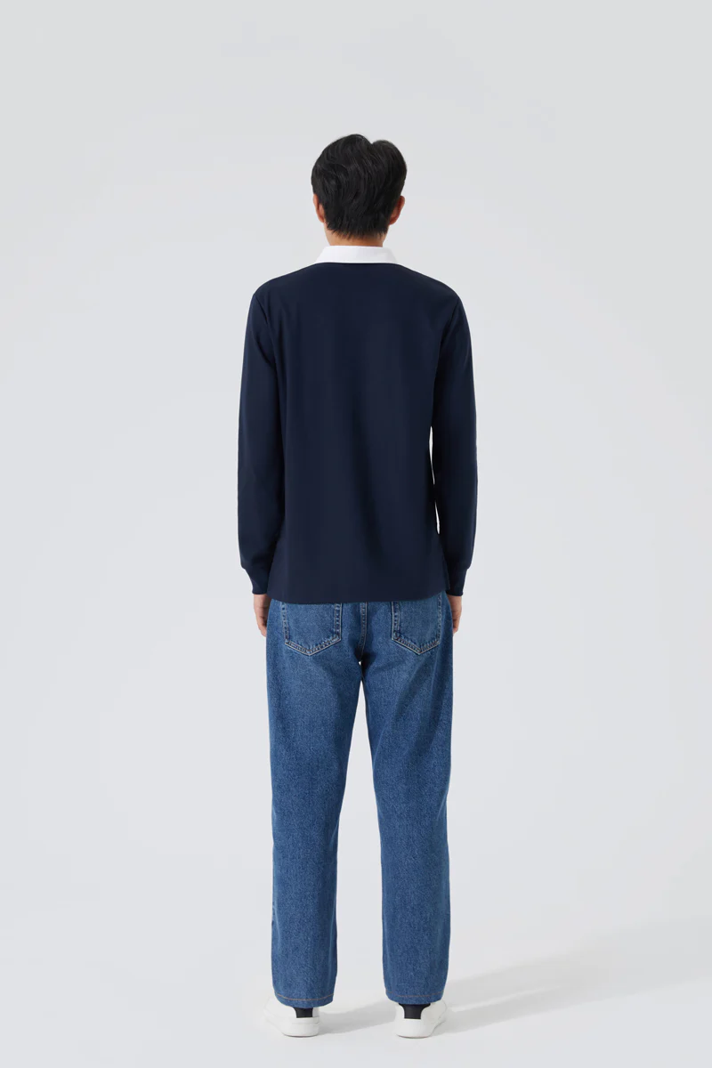 Regal Interlock Long Sleeve Rugby Shirt | Navy NNY096 - Image 4