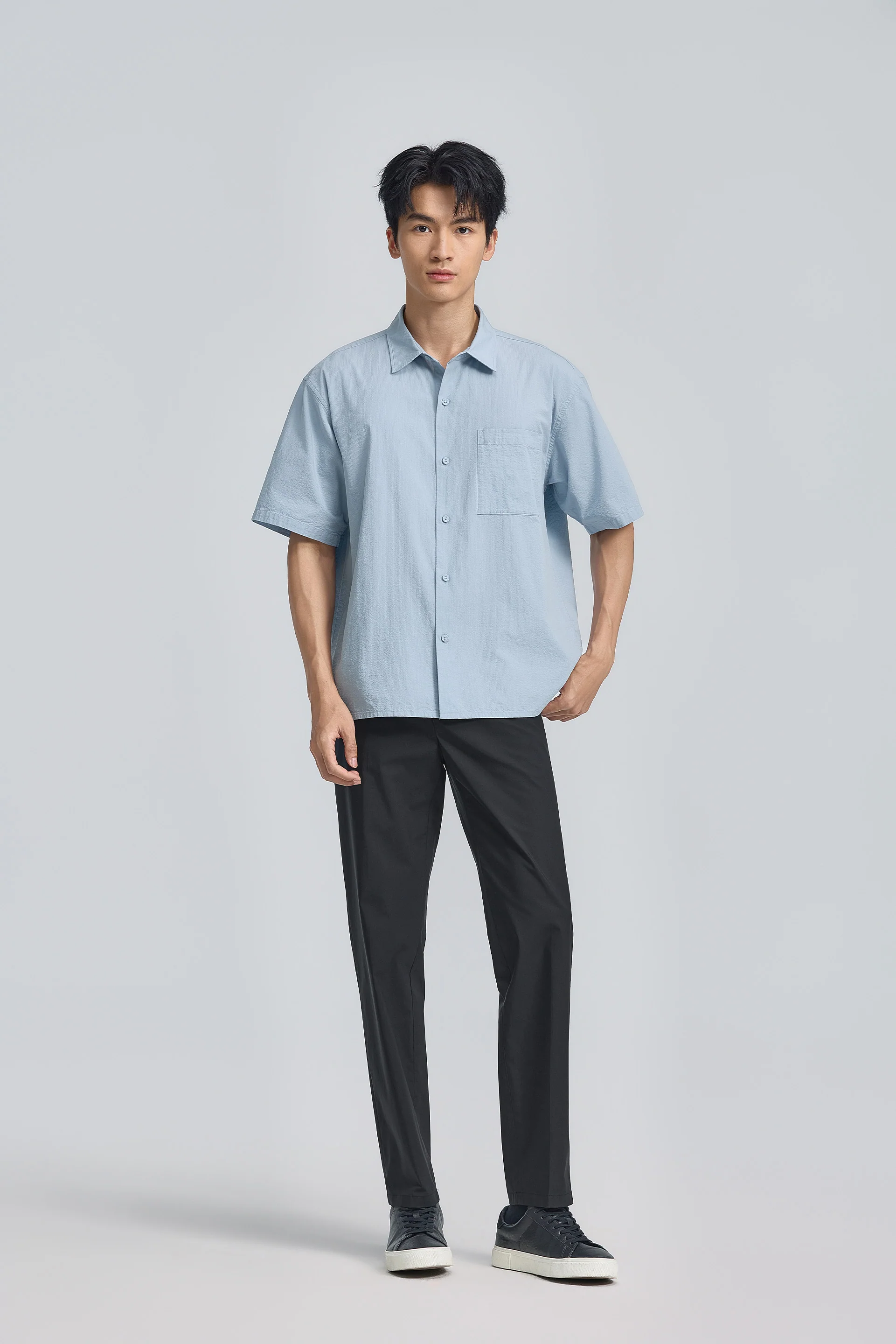 Seersucker Short Sleeve Casual Shirt | Navy Grey 15908N - Image 4