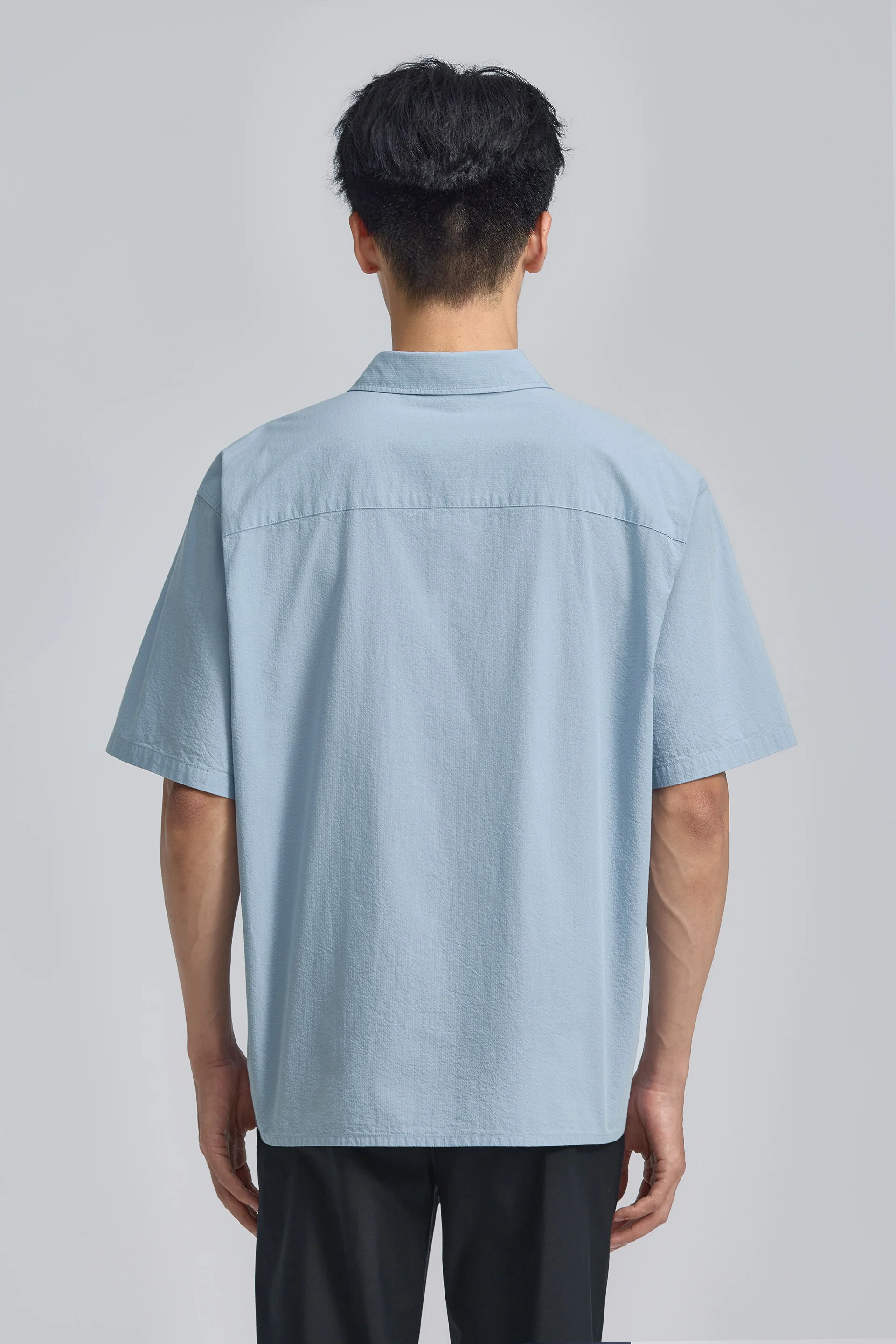 Seersucker Short Sleeve Casual Shirt | Navy Grey 15908N - Image 9