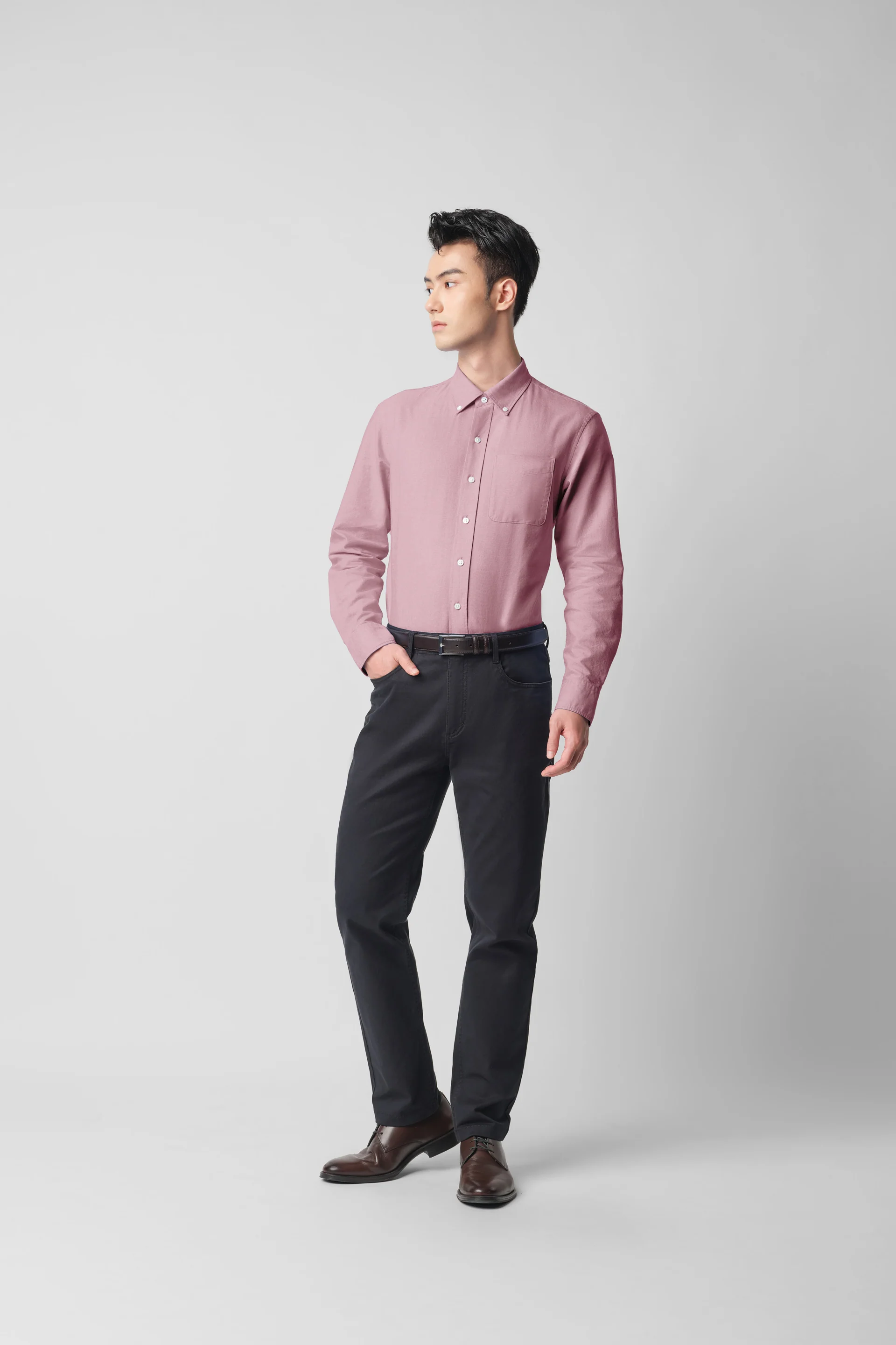 Soft Oxford Button-Down Casual Shirt | Burgundy 13028N - Image 7