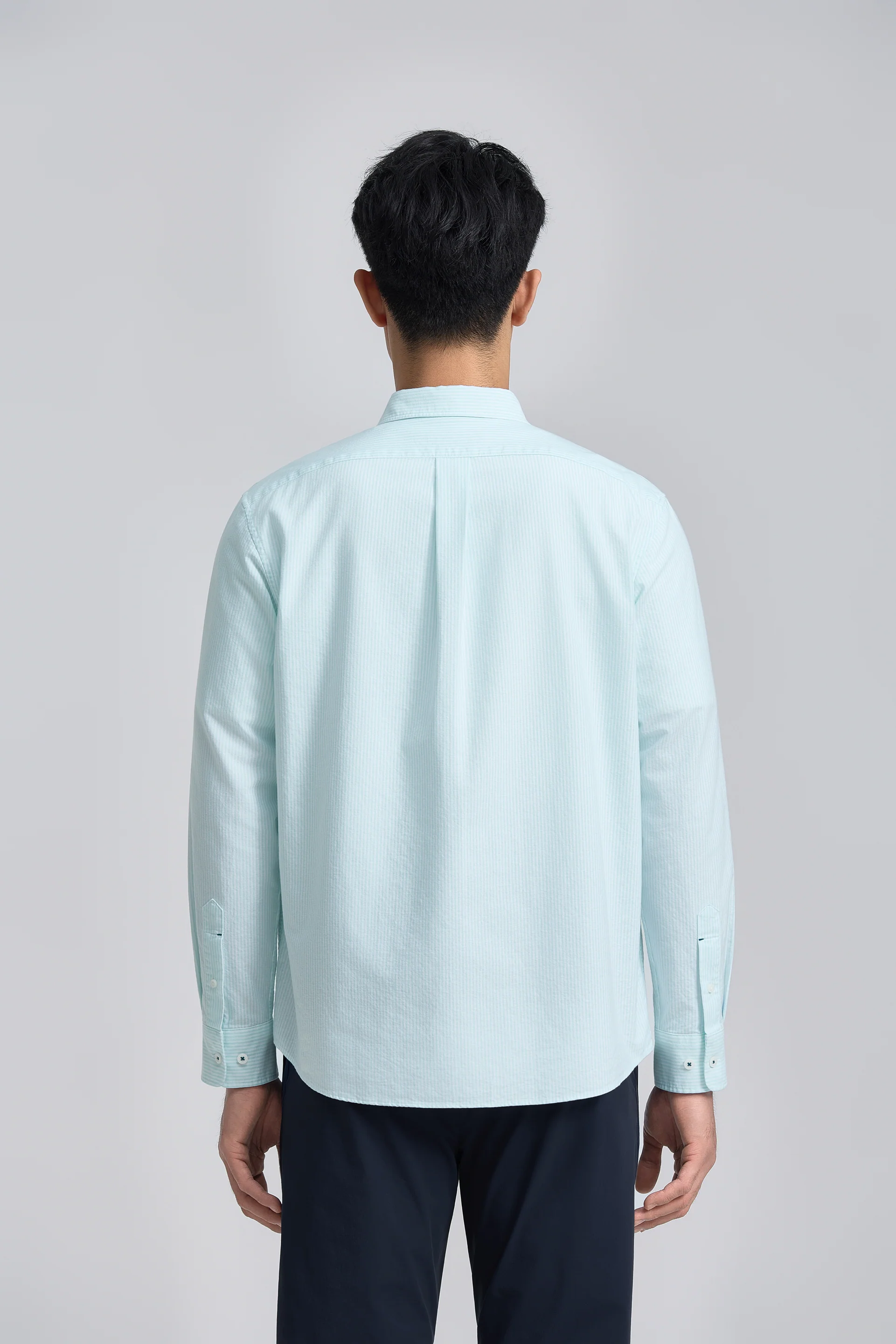Soft Oxford Button-Down Casual Shirt | Iced Aqua Stripes 25475N - Image 3