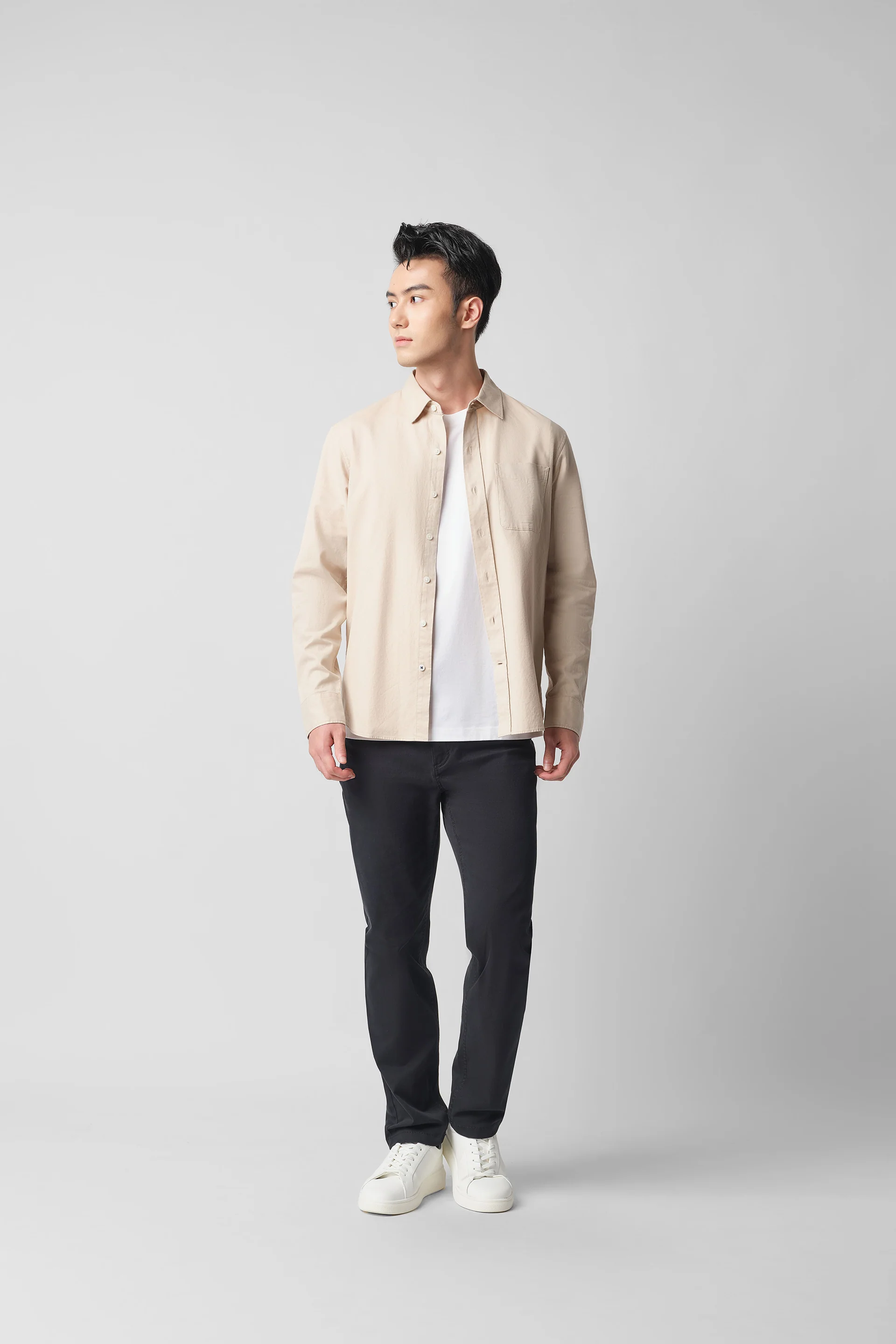 Soft Twill Point Collar Casual Shirt | Khaki 8036NZ - Image 6