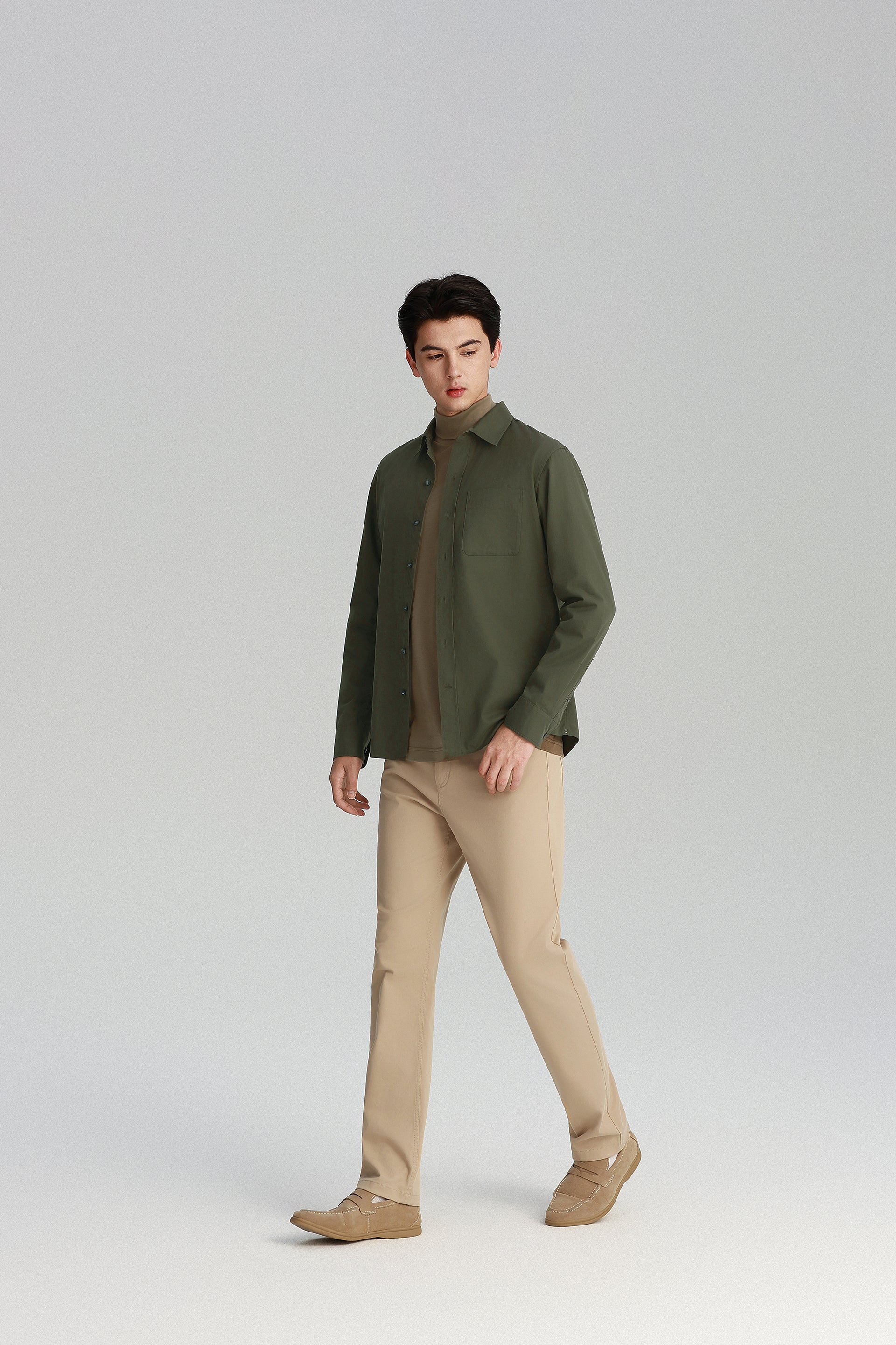 Soft Twill Point Collar Casual Shirt | Olive 23697Z - Image 7