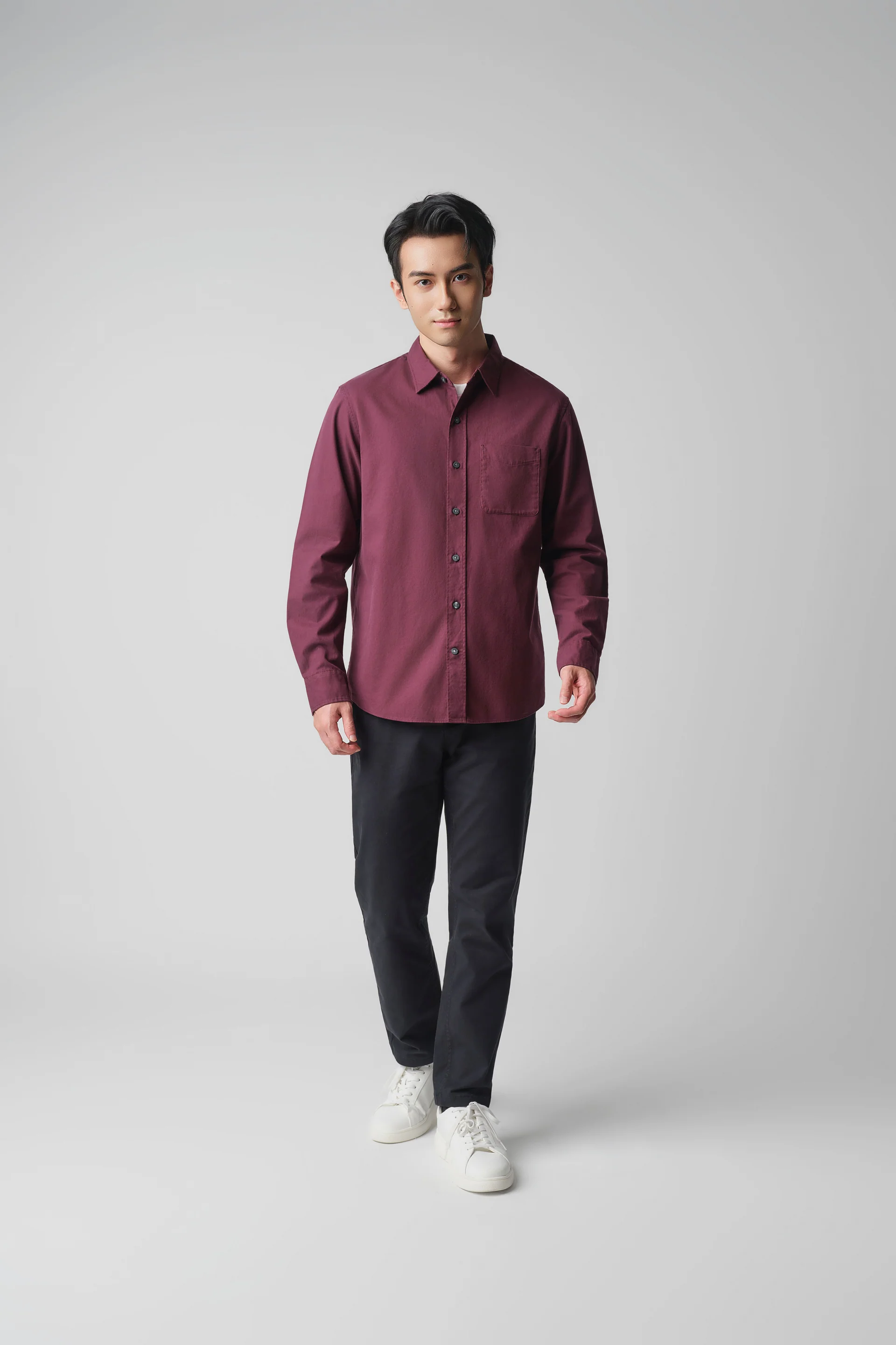 Soft Twill Point Collar Casual Shirt | Plum Burgundy 14460N - Image 7