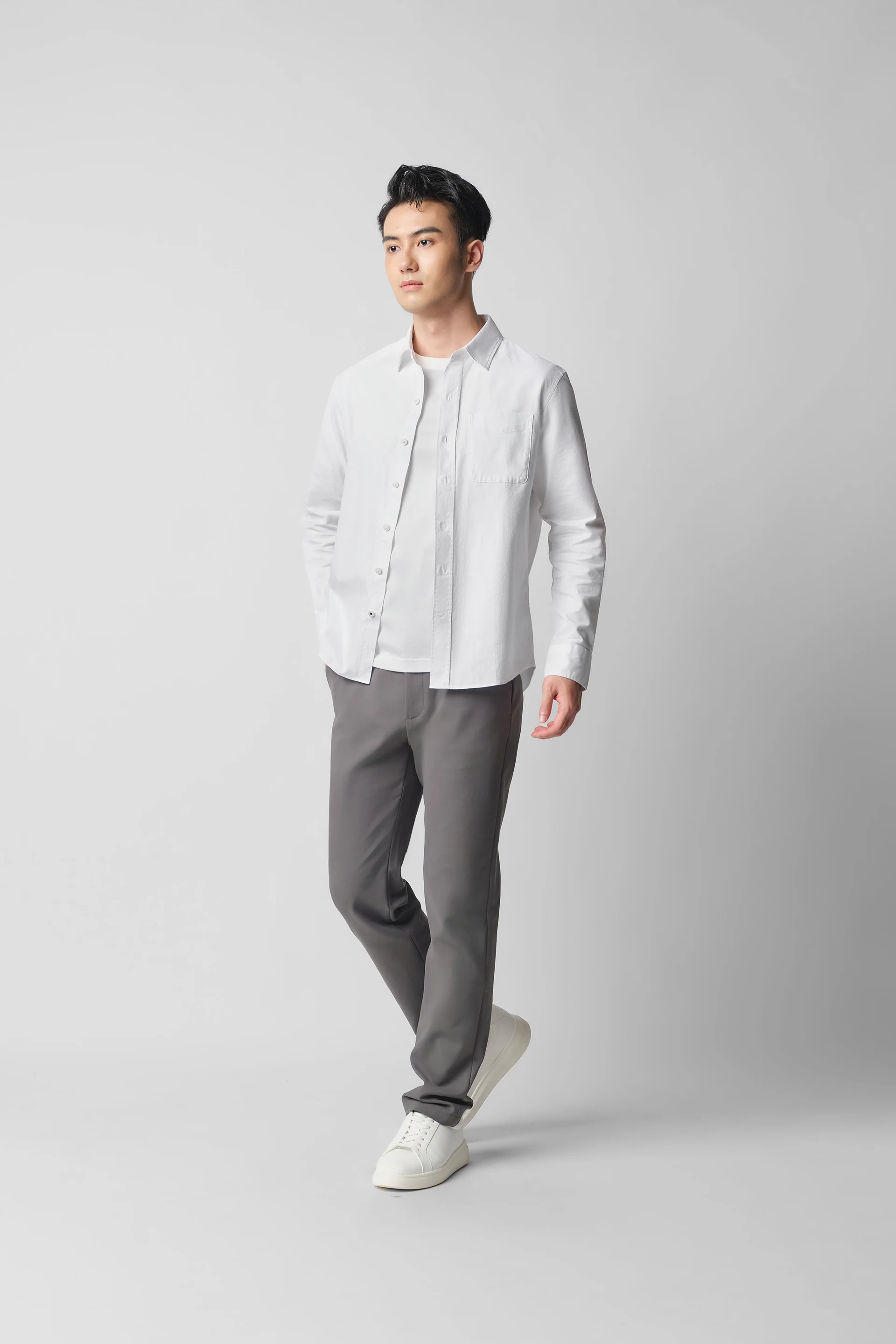 Soft Twill Point Collar Casual Shirt | White WH001Z - Image 6