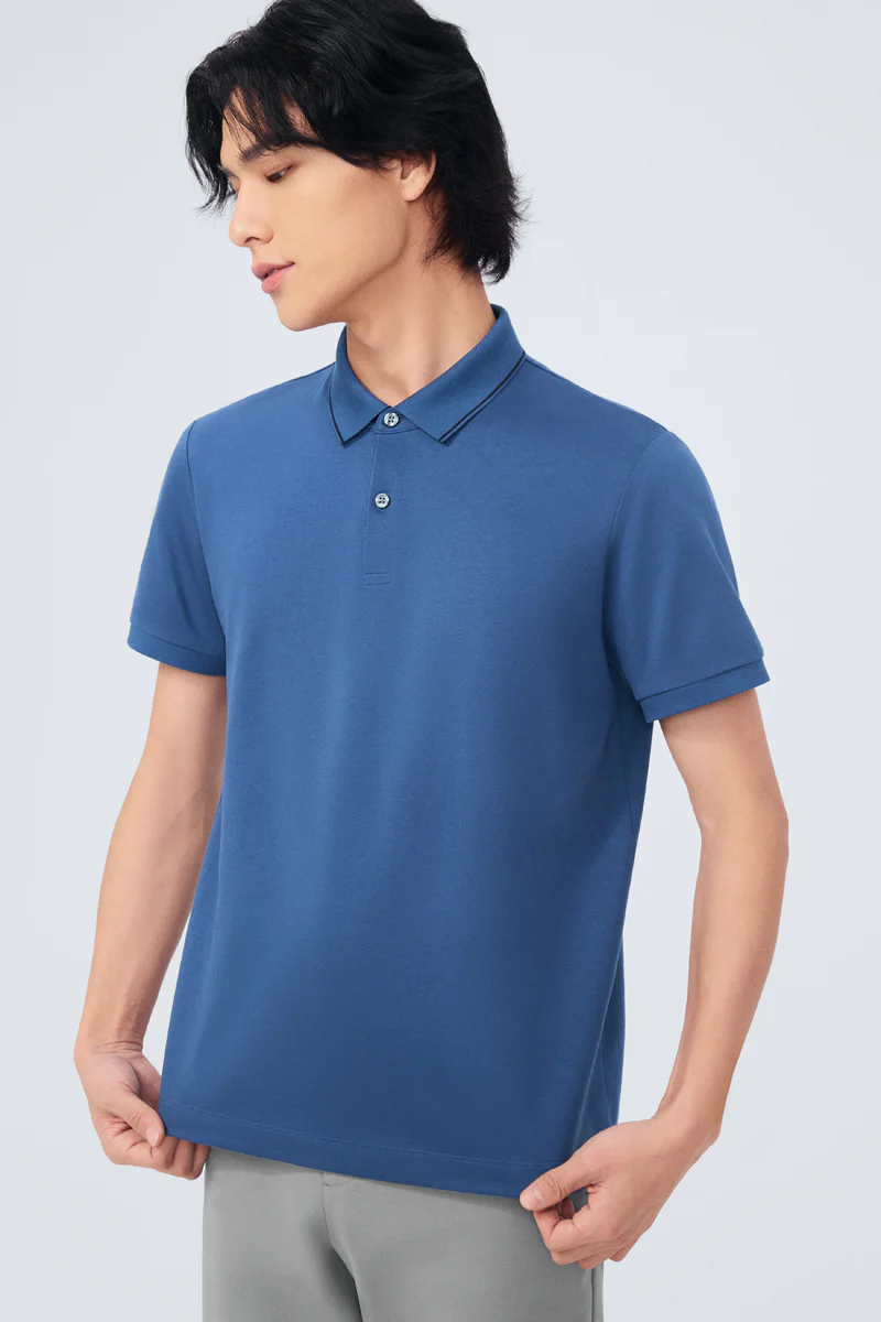 Super Soft Pique Tipped Polo | Blue NYE075 - Image 4