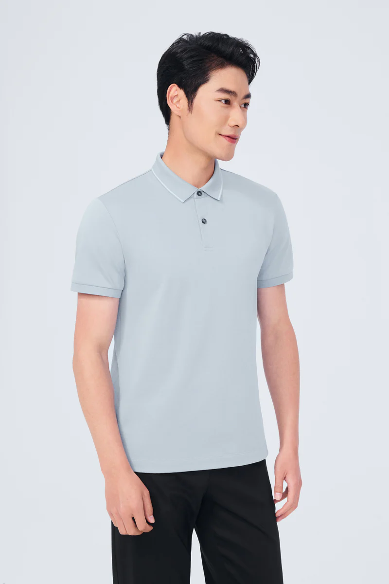 Super Soft Pique Tipped Polo | Grey Blue BLE251 - Image 3
