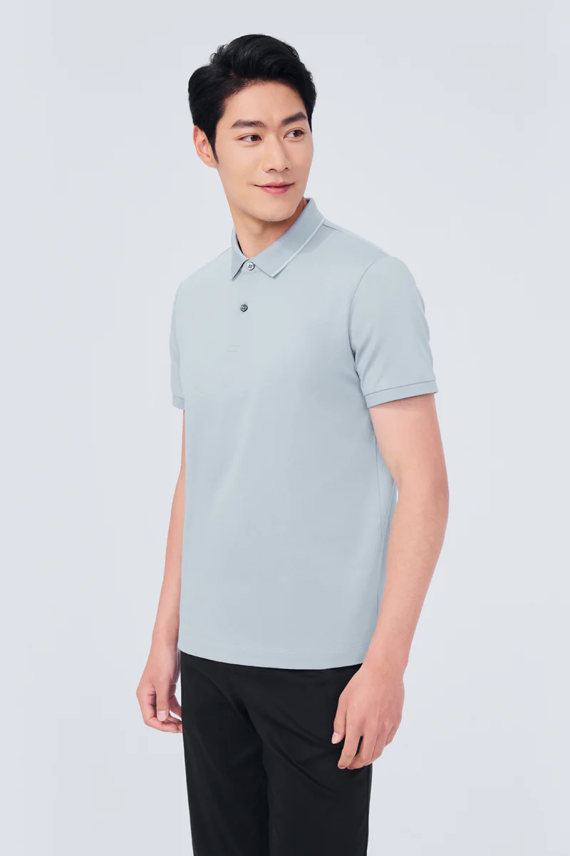 Super Soft Pique Tipped Polo | Grey Blue BLE251 - Image 4