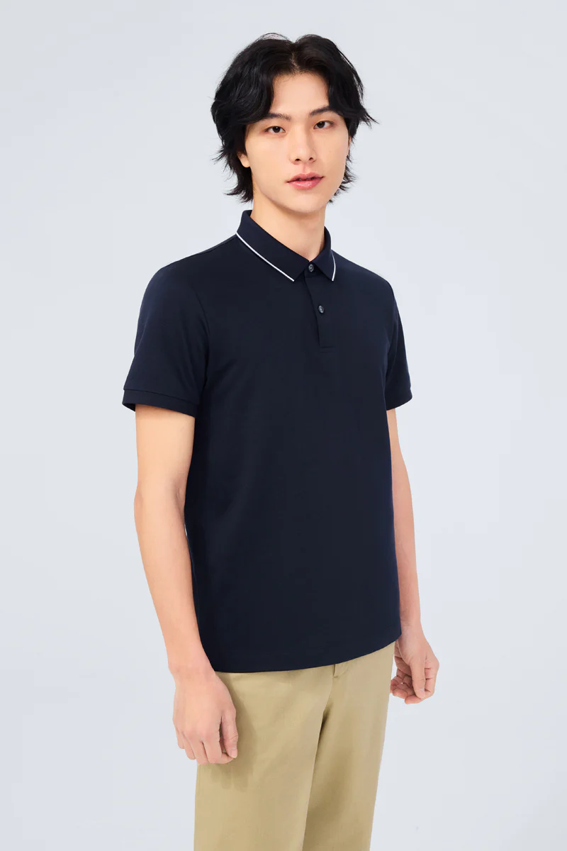 Super Soft Pique Tipped Polo | Navy NNY096 - Image 4