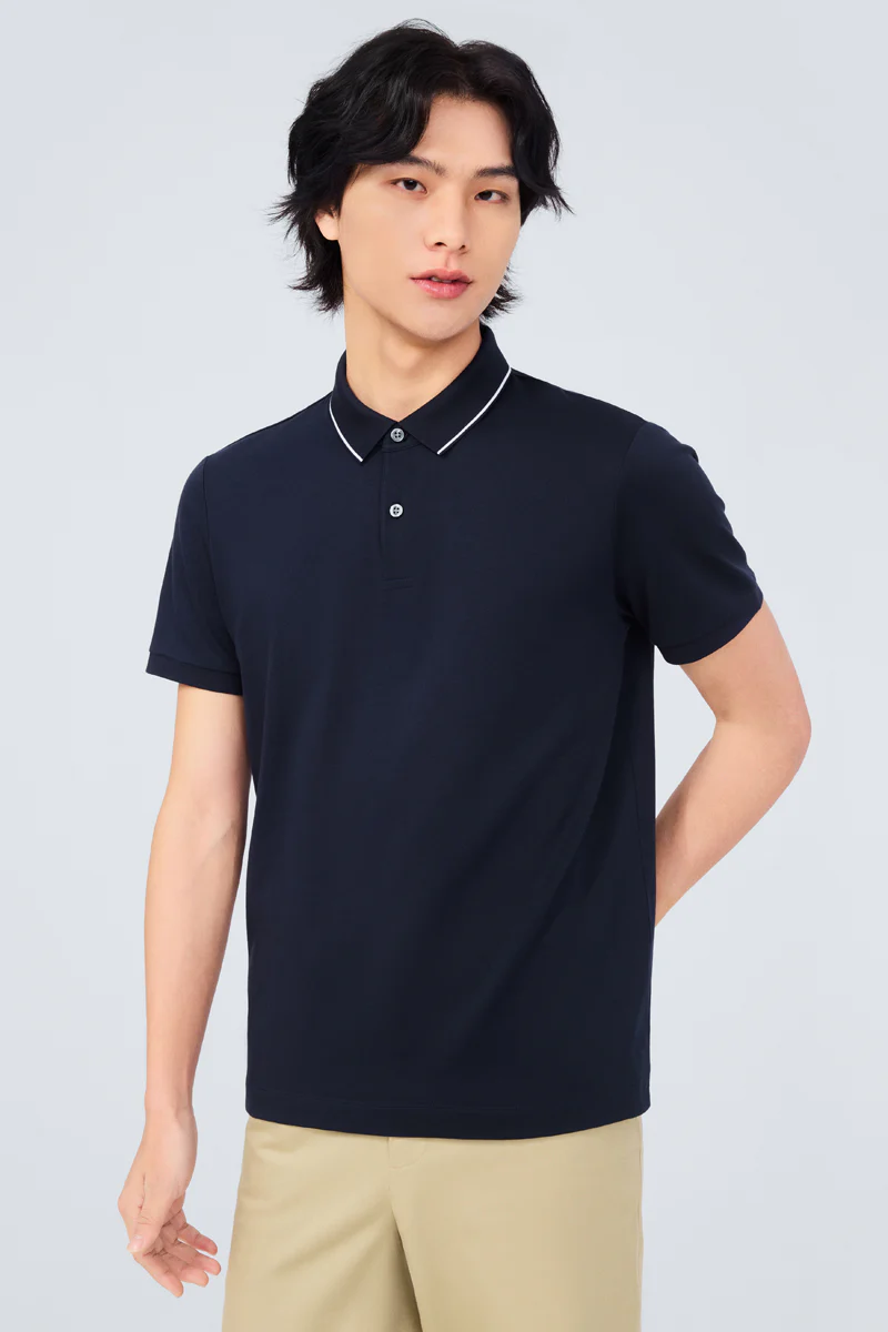 Super Soft Pique Tipped Polo | Navy NNY096 - Image 5