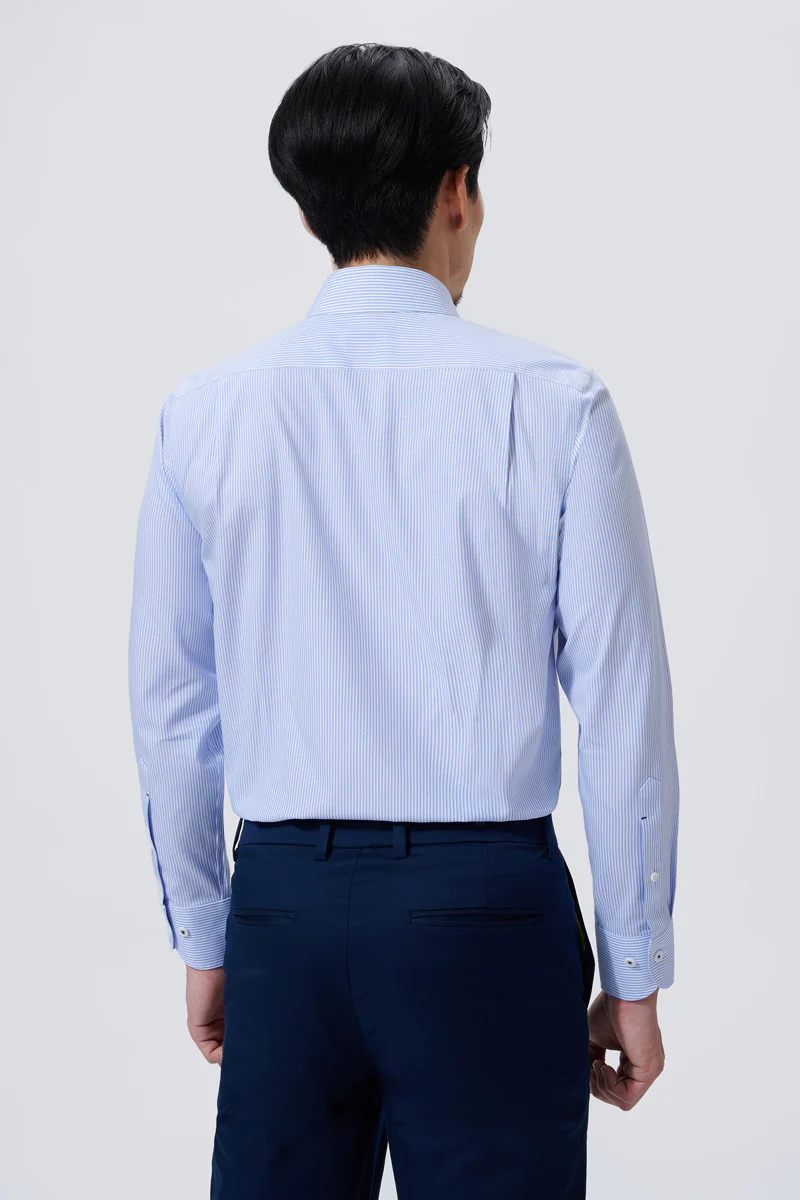 Supreme Cotton-Silk Dress Shirt | Blue Stripes 2740DK - Image 4